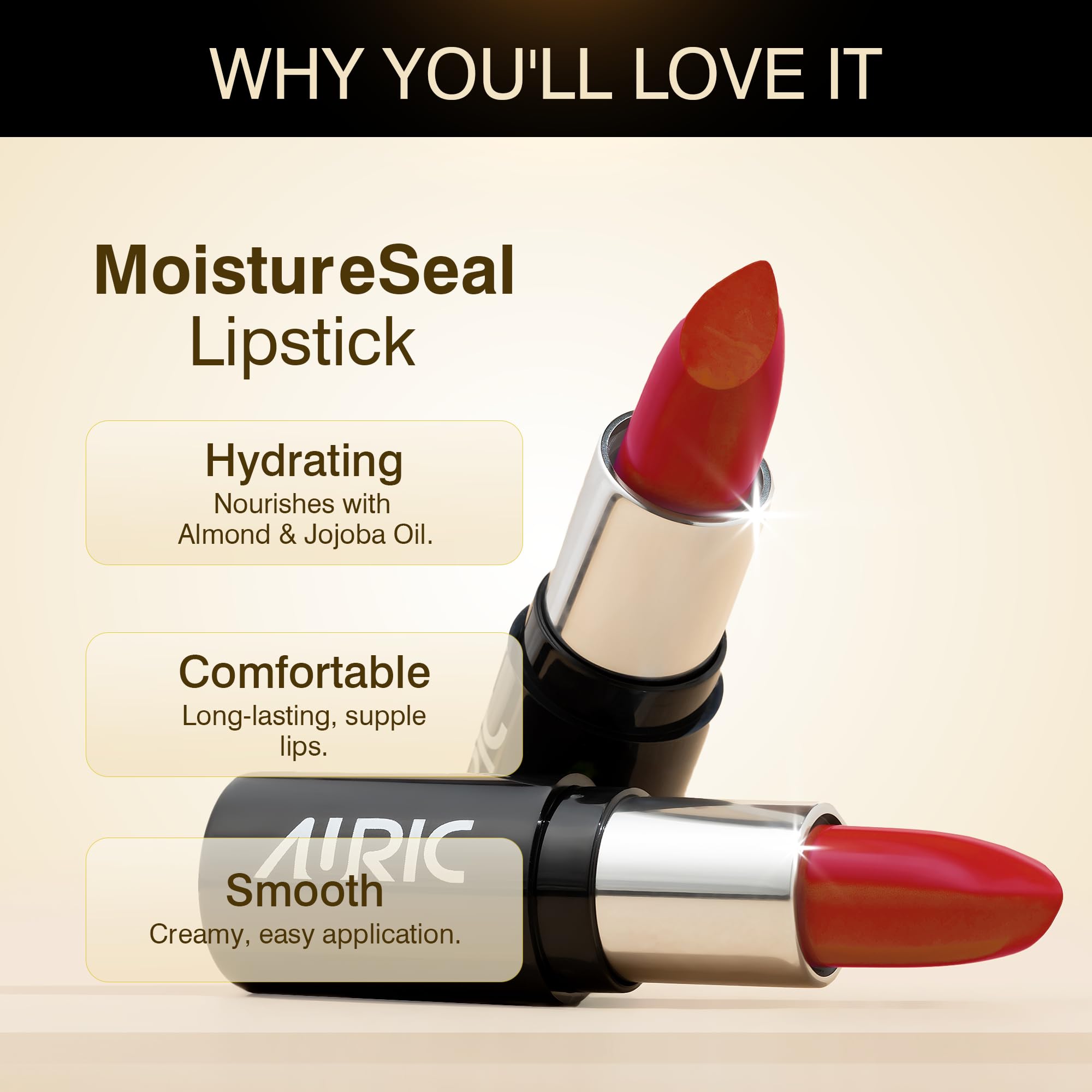 Auric MoistureSeal Lipstick | Red Moon, 4.2g | Hydrating Lipstick with Long-Lasting Color | Satin Finish | Smooth Application | Vegan & Paraben-Free 3
