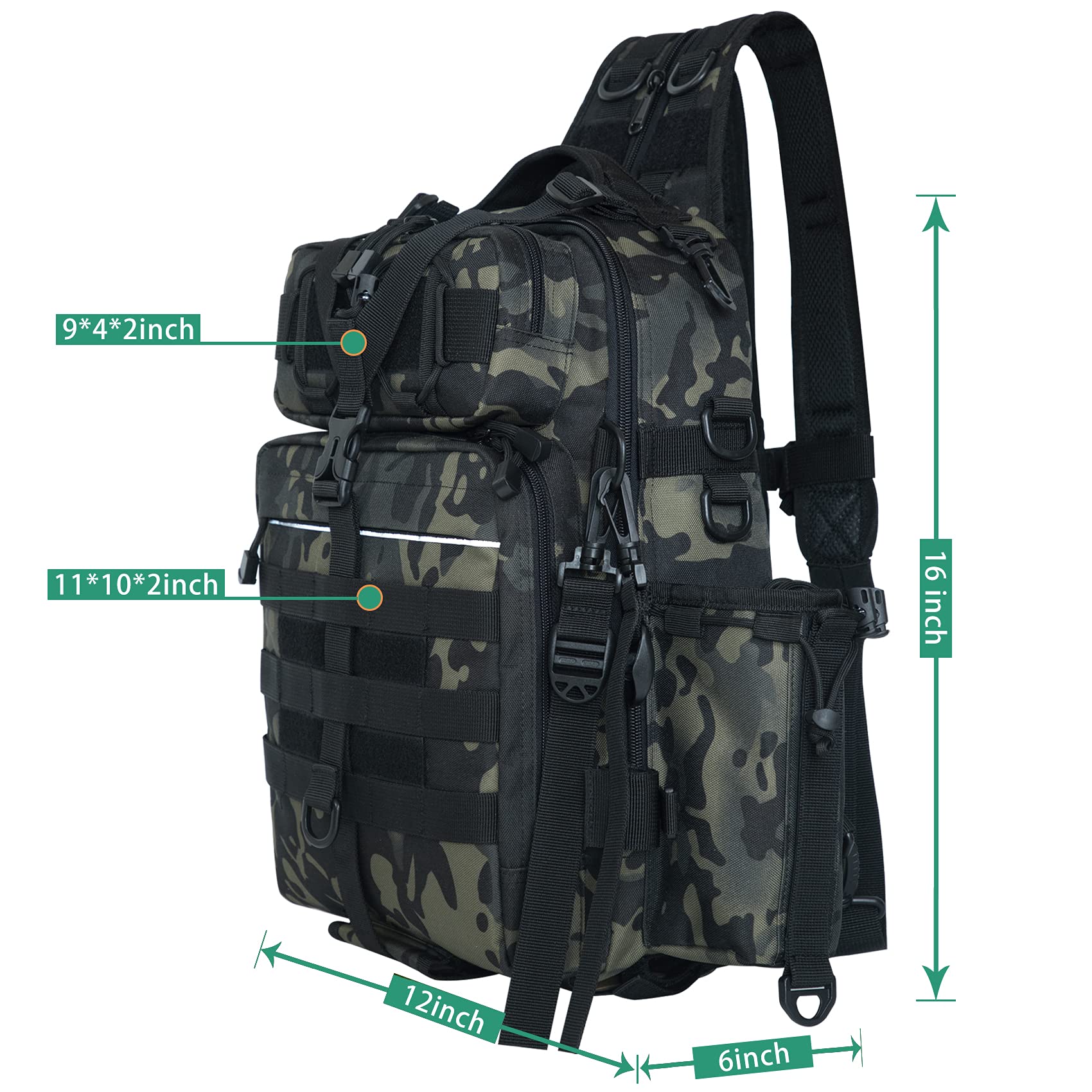 BLISSWILL Mochila de pesca con soporte para caña, bolsa de aparejos de pesca, bolsa de equipo de pesca, Large(16 * 12 * 6")-bosque Camo, Mochila