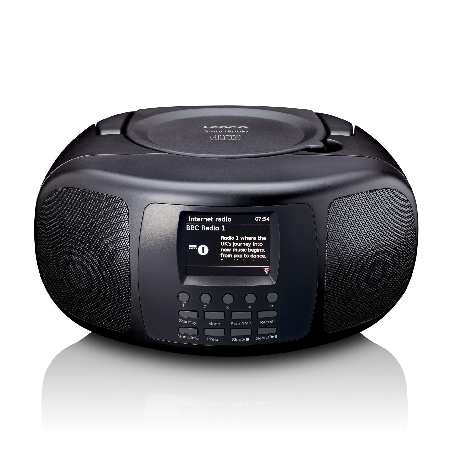 Lenco SCD-6000 Radio Internet portatile con DAB+/FM, Bluetooth, lettore CD e display a colori TFT LCD da 2,4 pollici, WLAN a doppia banda, suono stereo - nero