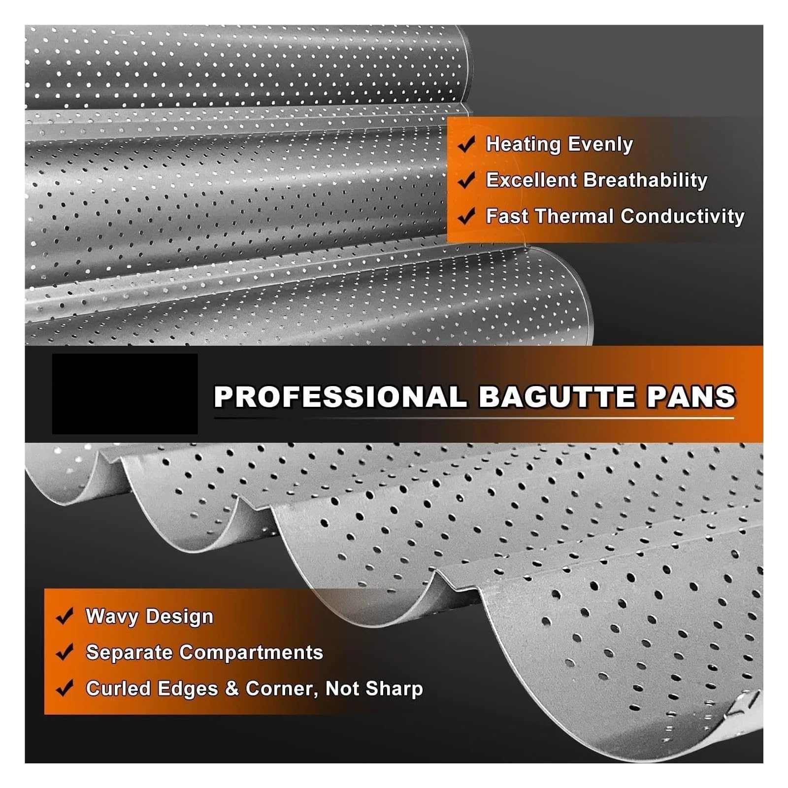 Bandeja for Baguette, molde for hornear Pan francés, utensilios for hornear, molde con ondas ranuradas, bandeja for pastelería, platos, accesorios de cocina, herramienta tostadora(4 Groove Silver)
