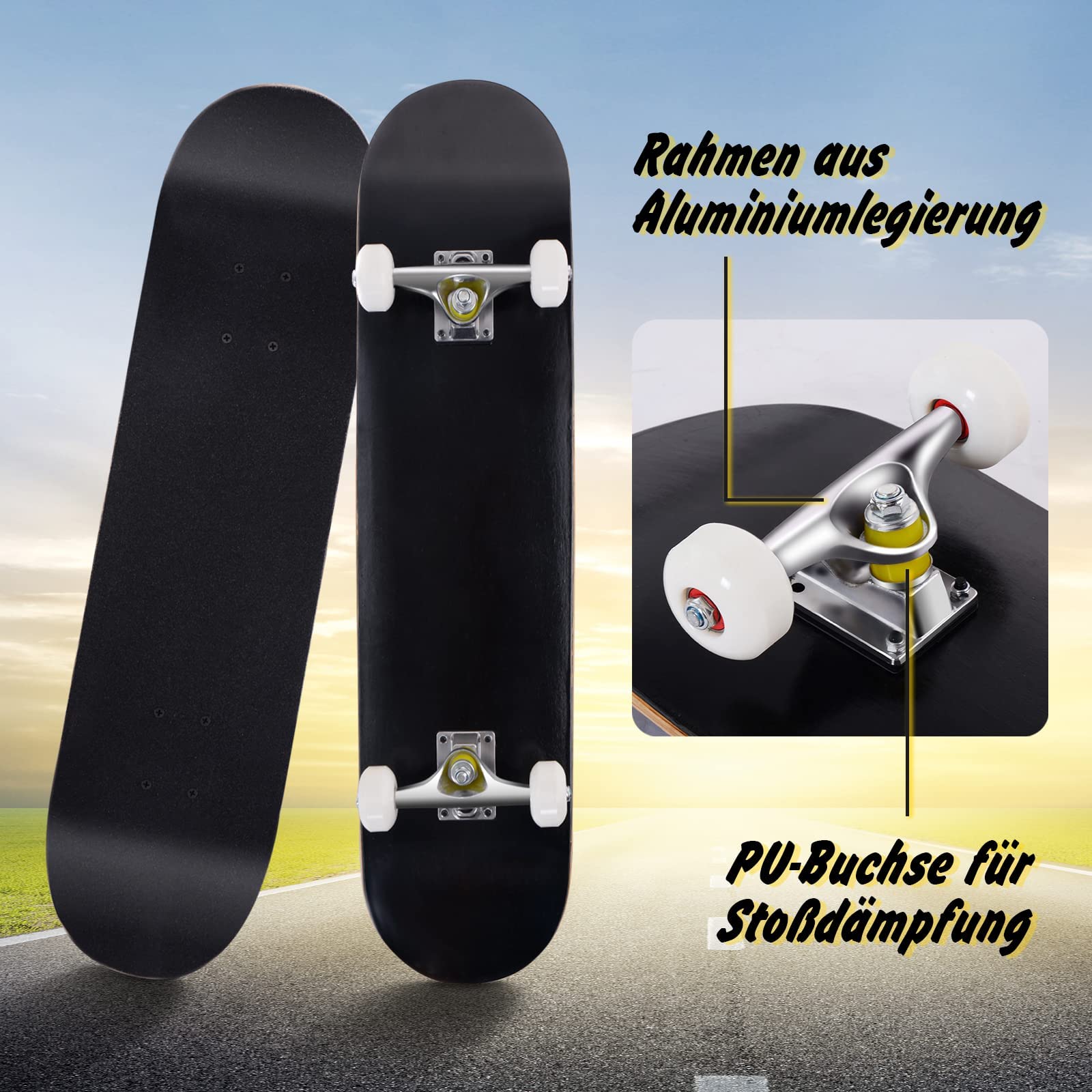 FANTASK Deskorolka dla początkujących, Cruiser z łożyskami kulkowymi ABEC-7, 7-warstwowa longboard dla dzieci, młodzieży, dorosłych (80 x 20 cm)