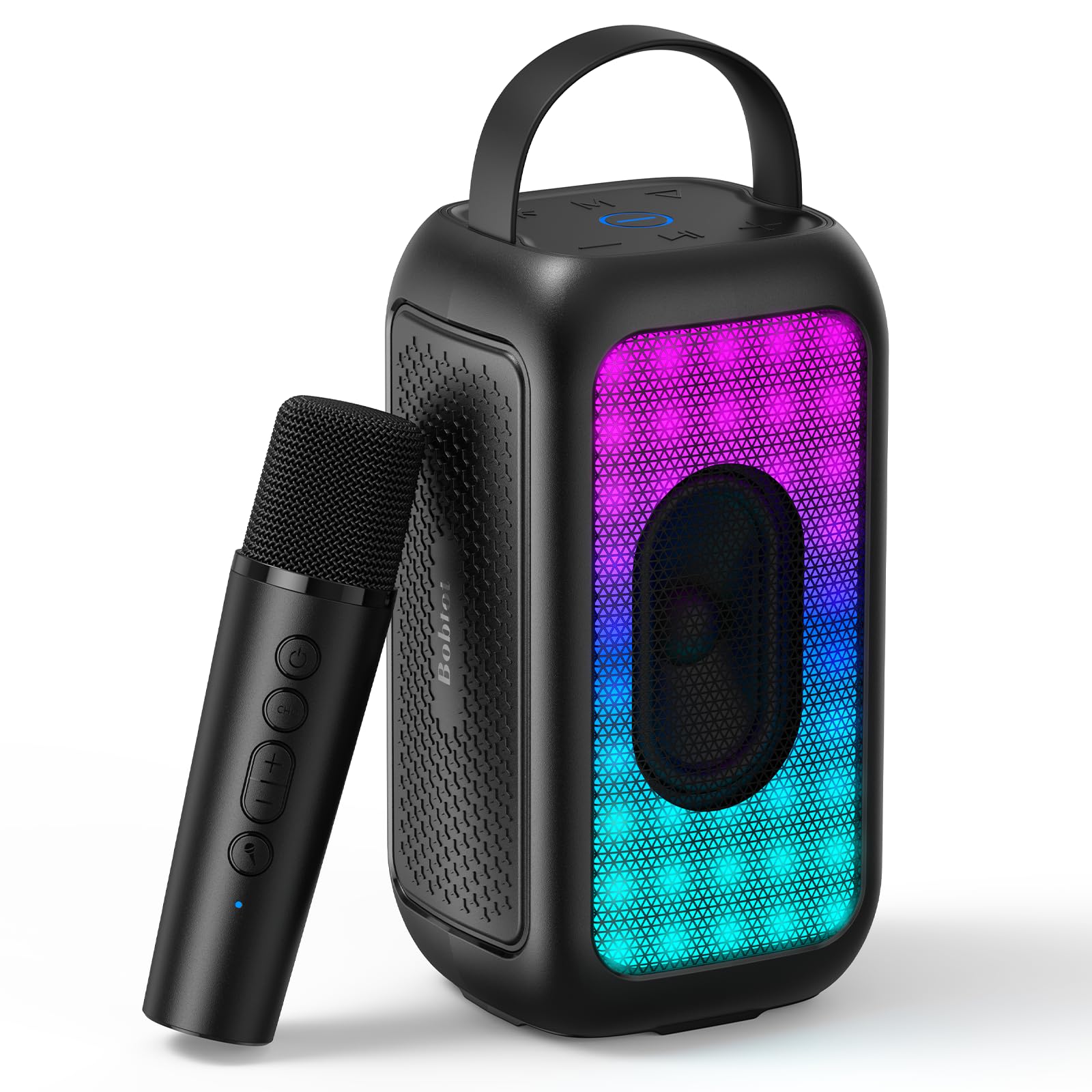 Bobtot Tragbarer Bluetooth Lautsprecher Mit 1 Kabellos Mikrofon, Schwarz | 16 Stunden Wiedergabezeit, Kleiner Karaoke Maschine, Gesangsmaschine