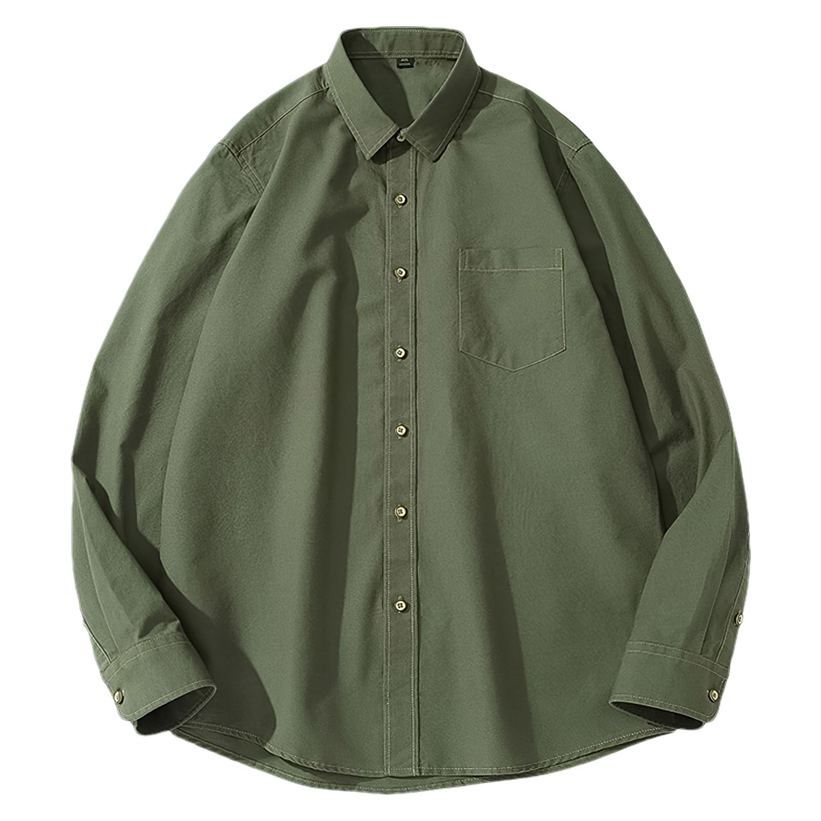 Hombre Algodón Camisa Vaquera de Manga Larga con Botones Informal