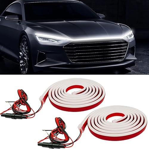 Miniatura 10 de SUNVA Tira de luz blanca dinámica para capó de automóvil, 70.8 pulgadas, tira de luces LED flexibles para automóvil, luz diurna para automóviles,