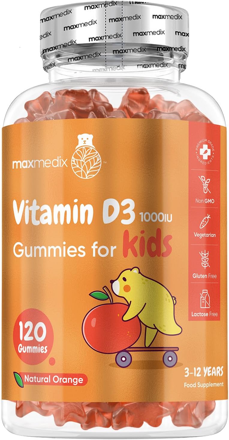 – Vitamin D for Kids 1000IU | 120 Tasty Gummies | 4 Months Supply | Natural Orange Flavour | 1 per Day | Vegetarian-Friendly, Non-GMO & Gluten-Free | Easy to Chew | Kids Vitamin D Gummies for 3-12 Years