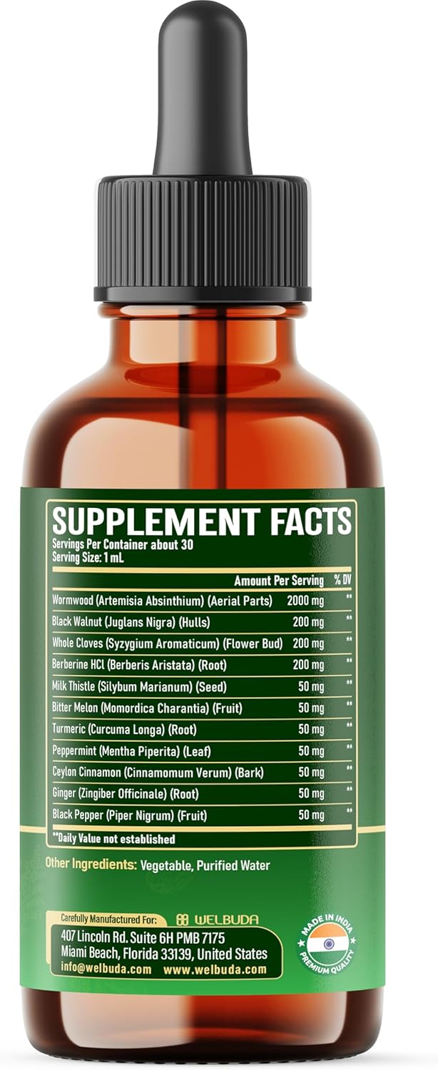 11in1 Wormwood Supplement with Cloves, Black Walnut, Berberine, Turmeric, Ginger, Milk Thistle, Wormwood and More – 2 Pack (60ml Total) for 60Days - Image 8