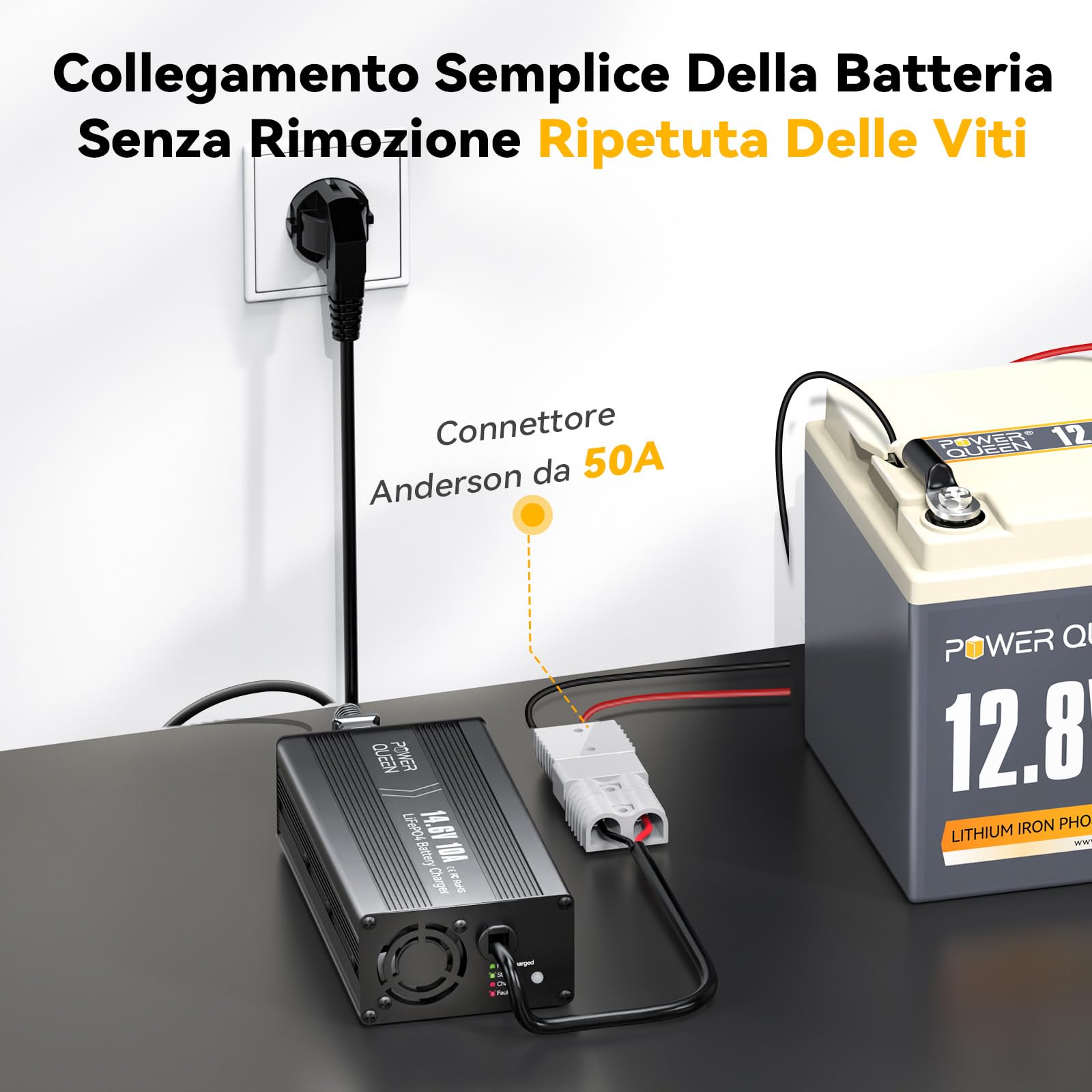 Power Queen Caricabatterie Al Litio Lifepo4, 14.6 V 10 A, Completamente Automatico, Ricaricabile, Con Più Misure Di Sicurezza