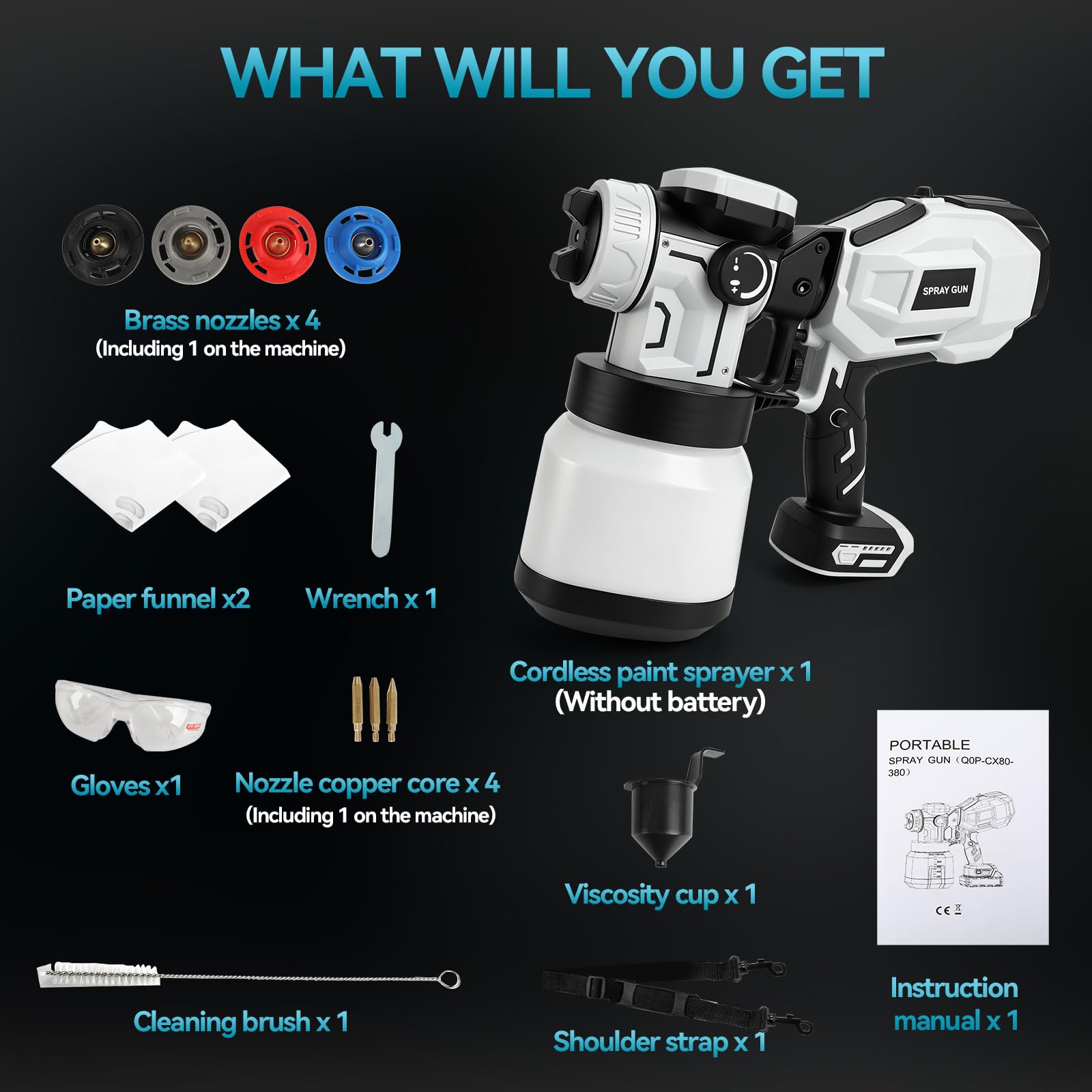 Akumulatorowy rozpylacz do makita 18 V, elektryczny ręczny pistolet natryskowy HVLP z 4 dyszami, 3 wzory, zbiornik 1200 ml, do mebli domowych, ogrodzenia, tarasu, malowania, bez baterii