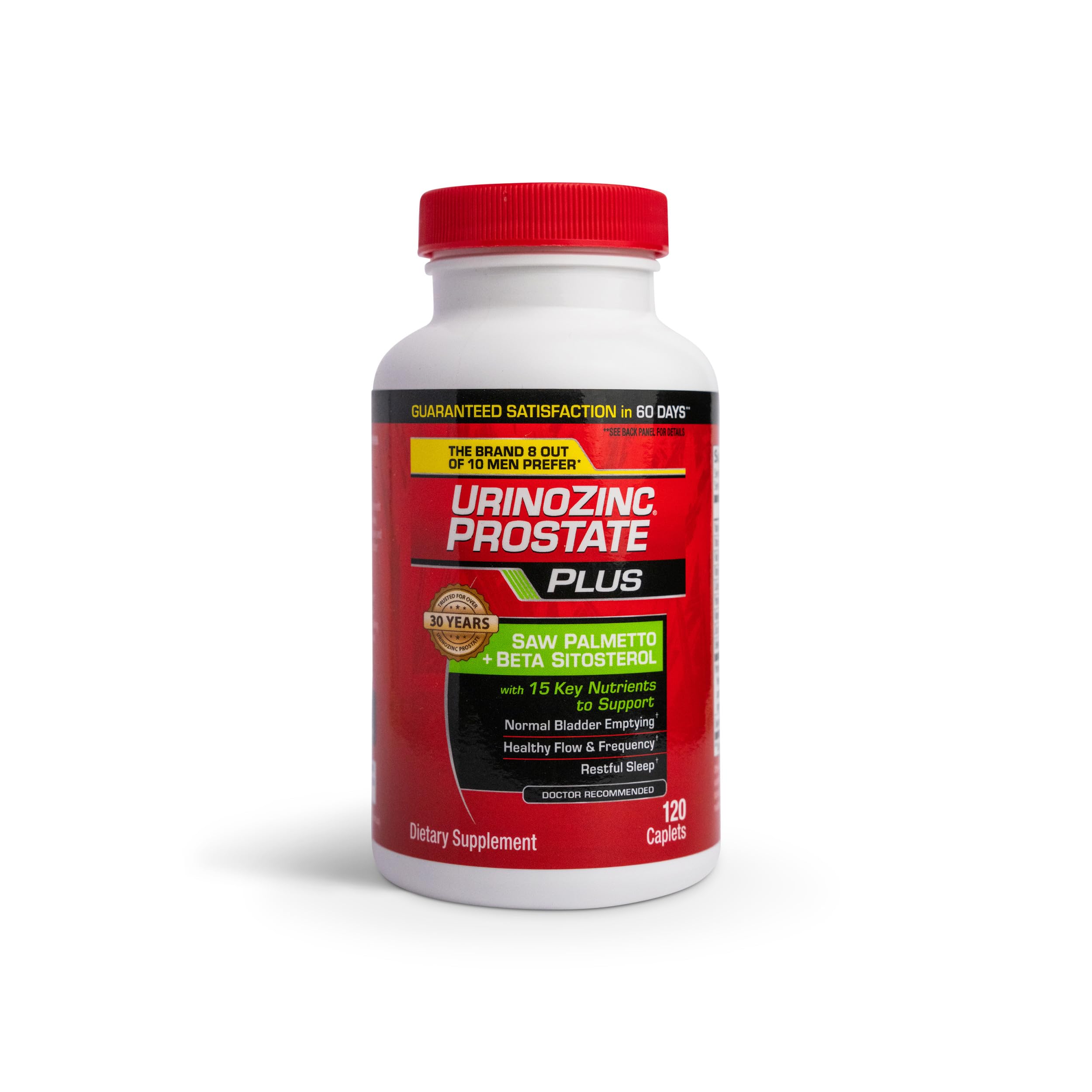 Urinozinc Prostate Plus, Saw Palmetto & Beta Sitosterol Supplement for Men, Reduce Frequent Urination (2 Month Supply, 120 Count)