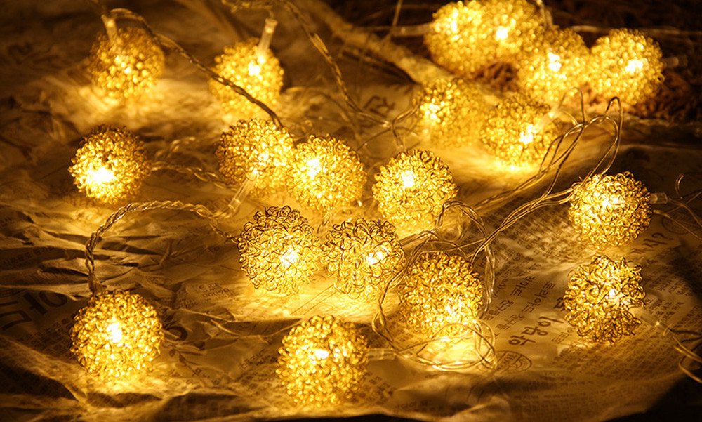 Fairy String Light Metal Ball Charging Batteries String Lights,1.5M 10LED Waterproof LED for Curtain Lamp Xmas Window Bathroom Wedding Festival Holiday (Gold)