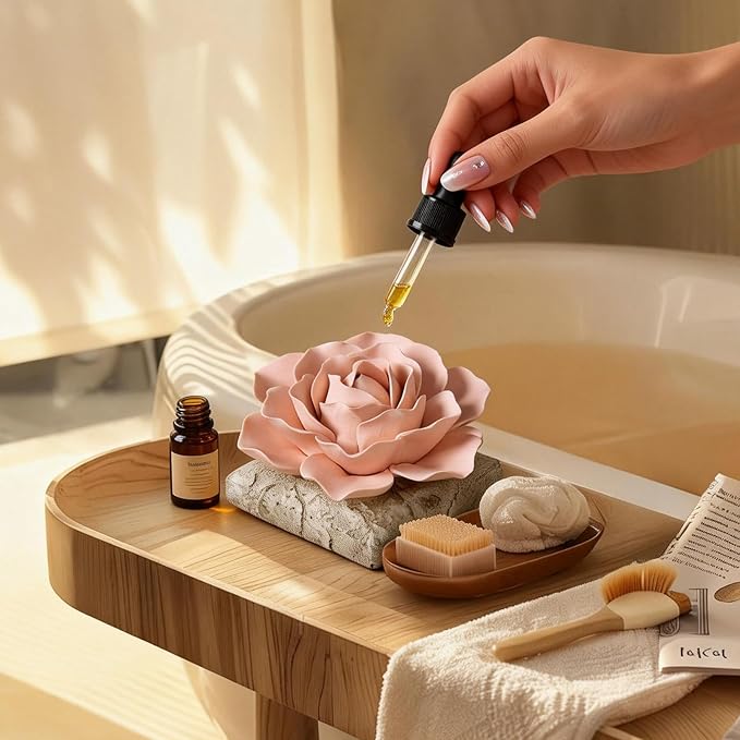 Difusor de aceites esenciales cerámico, base de concreto y flor artesanal miniatura 9