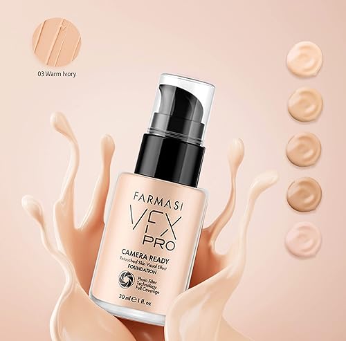 Miniatura 3 de FARMASi Base Vfx Pro, crema líquida de cobertura completa, cobertura ligera de larga duración, hidratante transpirable para la piel con mezcla de