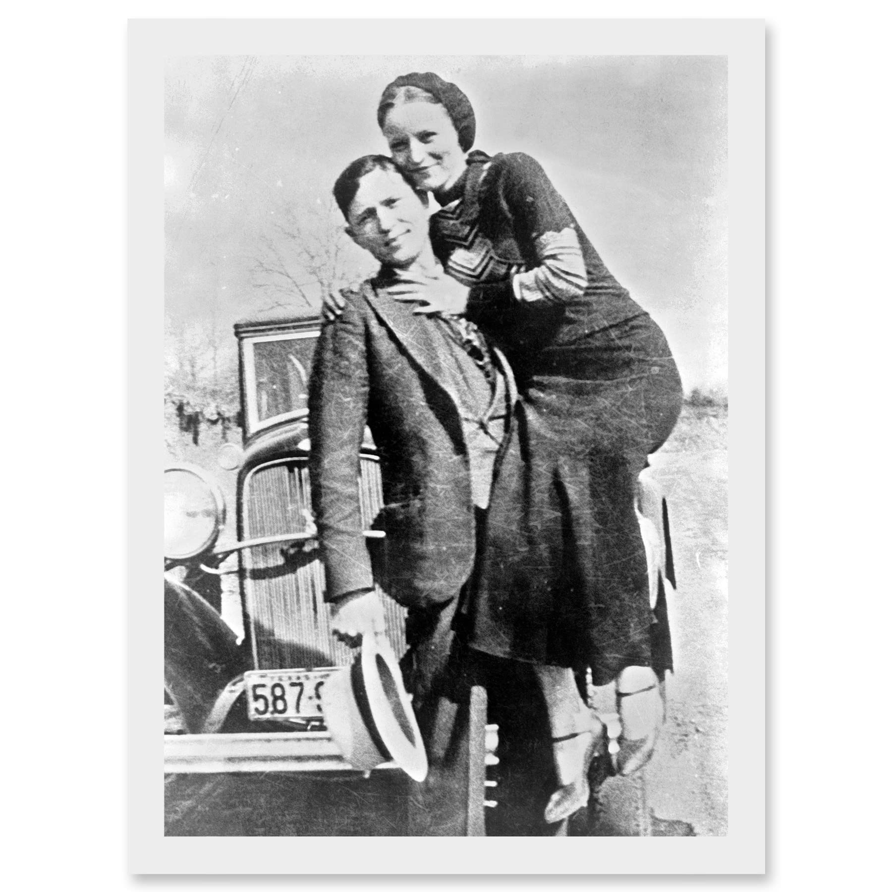 Artery8 Clyde Barrow Gang Bonnie Parker Outlaw Criminal Photo Artwork Framed Wall Art Print A4