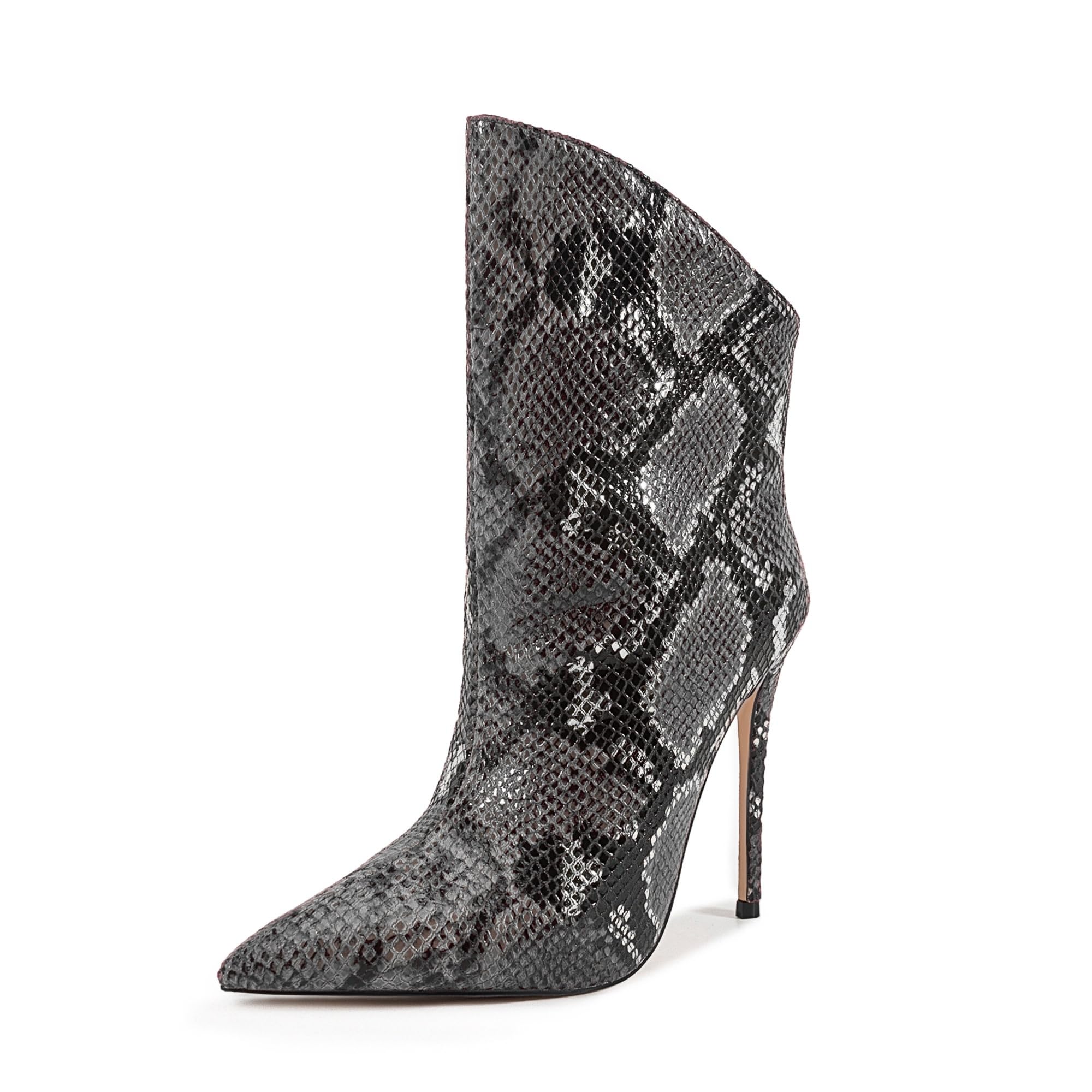 Womens Sexy Snakeskin Sky High Stiletto Heel Pointed Toe Short Boots