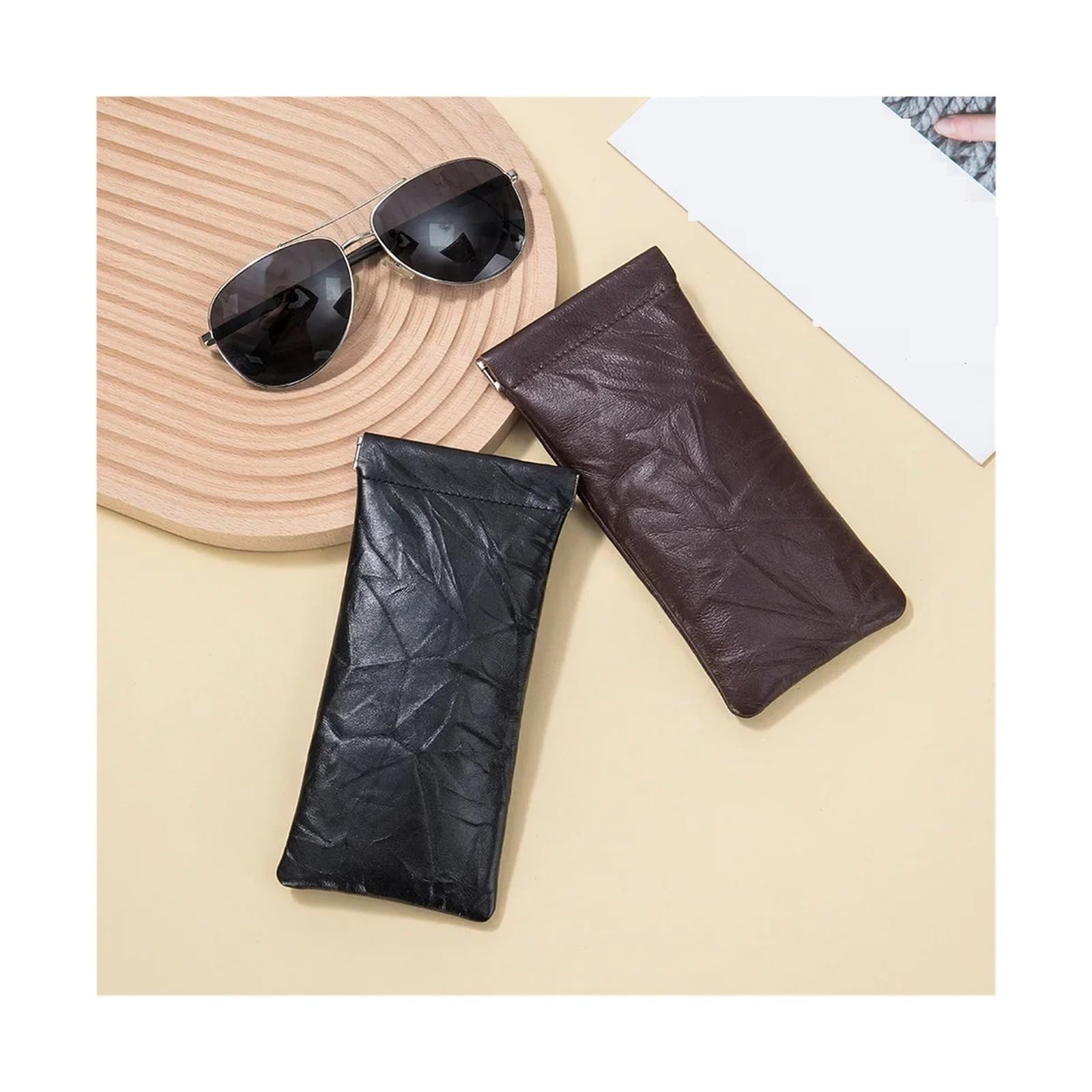 Funda de Gafas Blanda de Cuero Sunglass Eyeglass Glasses Case Soft Leather Portable Travel Cover Squeezed Sunglasses Pouch Bag for Women Men