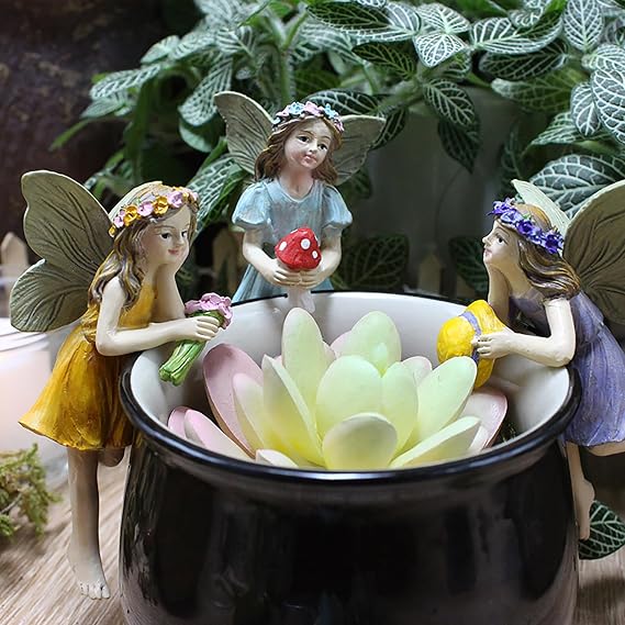 Elf Figures Garden Fairy Garden Accessories Gnome Figures Miniature Garden Fairy Decor Fairy Wings Accessories for Outdoor Fairy House Decoration Miniature Resin Fairy Statue (Pack of 5)
