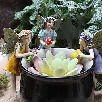 Elf Figures Garden Fairy Garden Accessories Gnome Figures Miniature Garden Fairy Decor Fairy Wings Accessories for Outdoor Fairy House Decoration Miniature Resin Fairy Statue (Pack of 5)