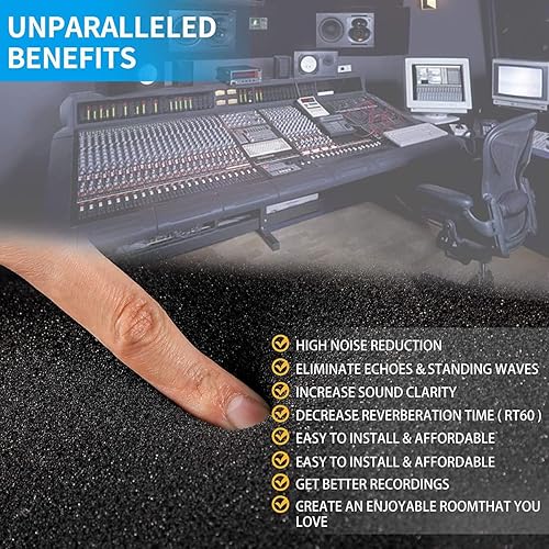 Miniatura 5 de Paneles de espuma a prueba de sonido para paredes, paquete de 24 paneles de espuma acústica de 11.8 x 11.8 x 1 pulgadas, paneles de espuma acústica