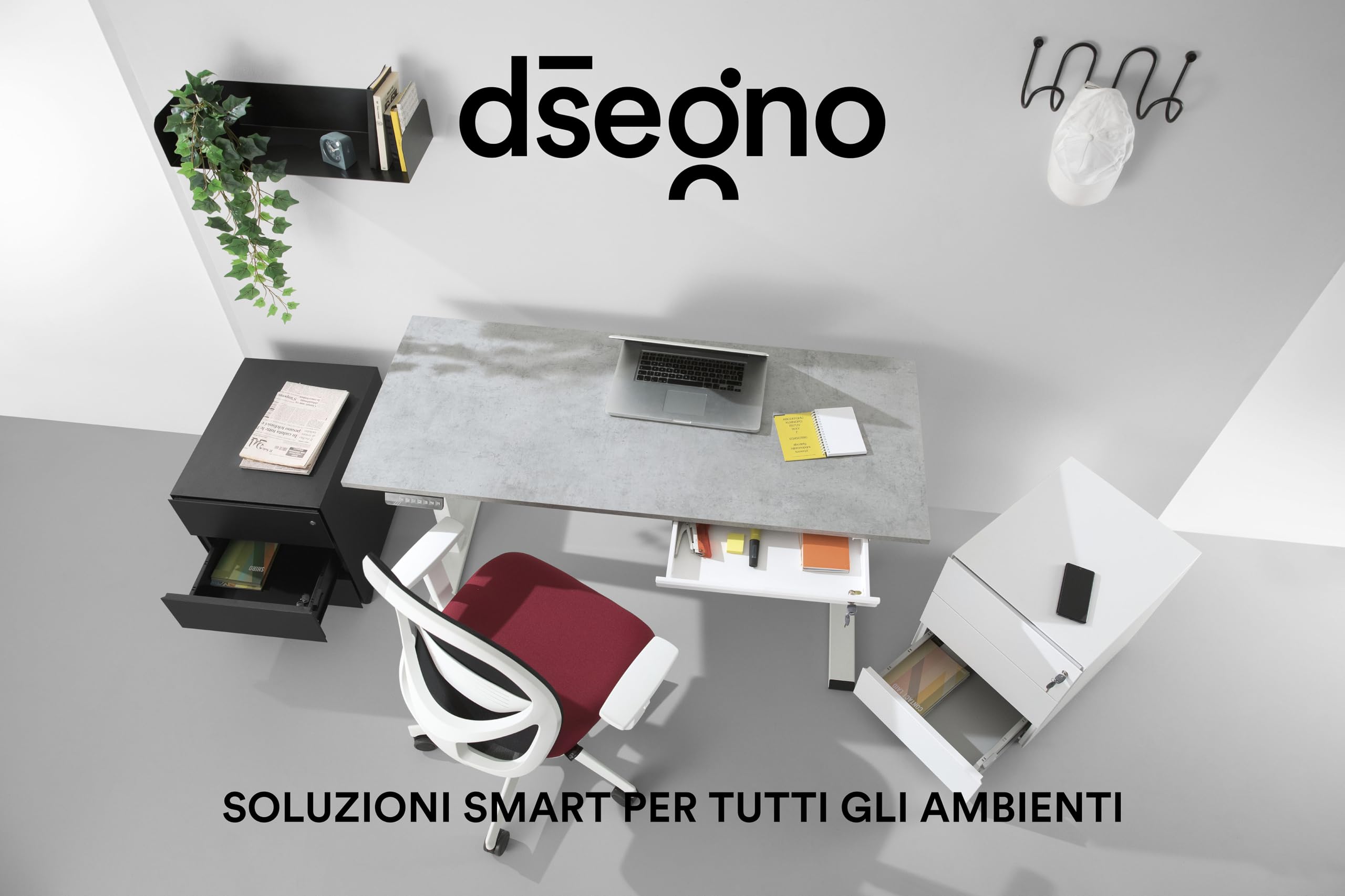 D-Segno Cassettiera da Scrivania in Metallo con Ruote - Cassettiera Ufficio Design Minimal con chiave, Dimensioni cm. 54× 42× 53,5, Made in Italy (Nero)