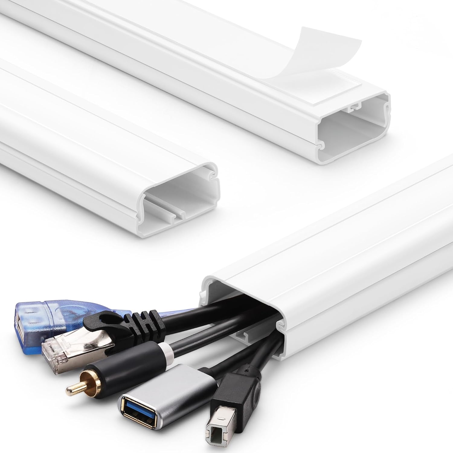 TV Cord Hider - 39in(3xL13in) Cord Covers for Wall Mounted TV Cable Hider Wall Kit | Wire Hiders for TV on Wall, Wire Covers for Cords, Cord Concealer Hide Cords, 1.5" W*0.75" H, White Large White