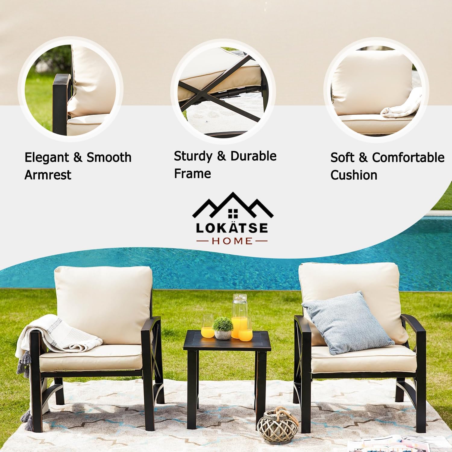 LOKATSE Home Patio Outdoor Rocking Chair Bistro Sets with Coffee Table, Patio Chair