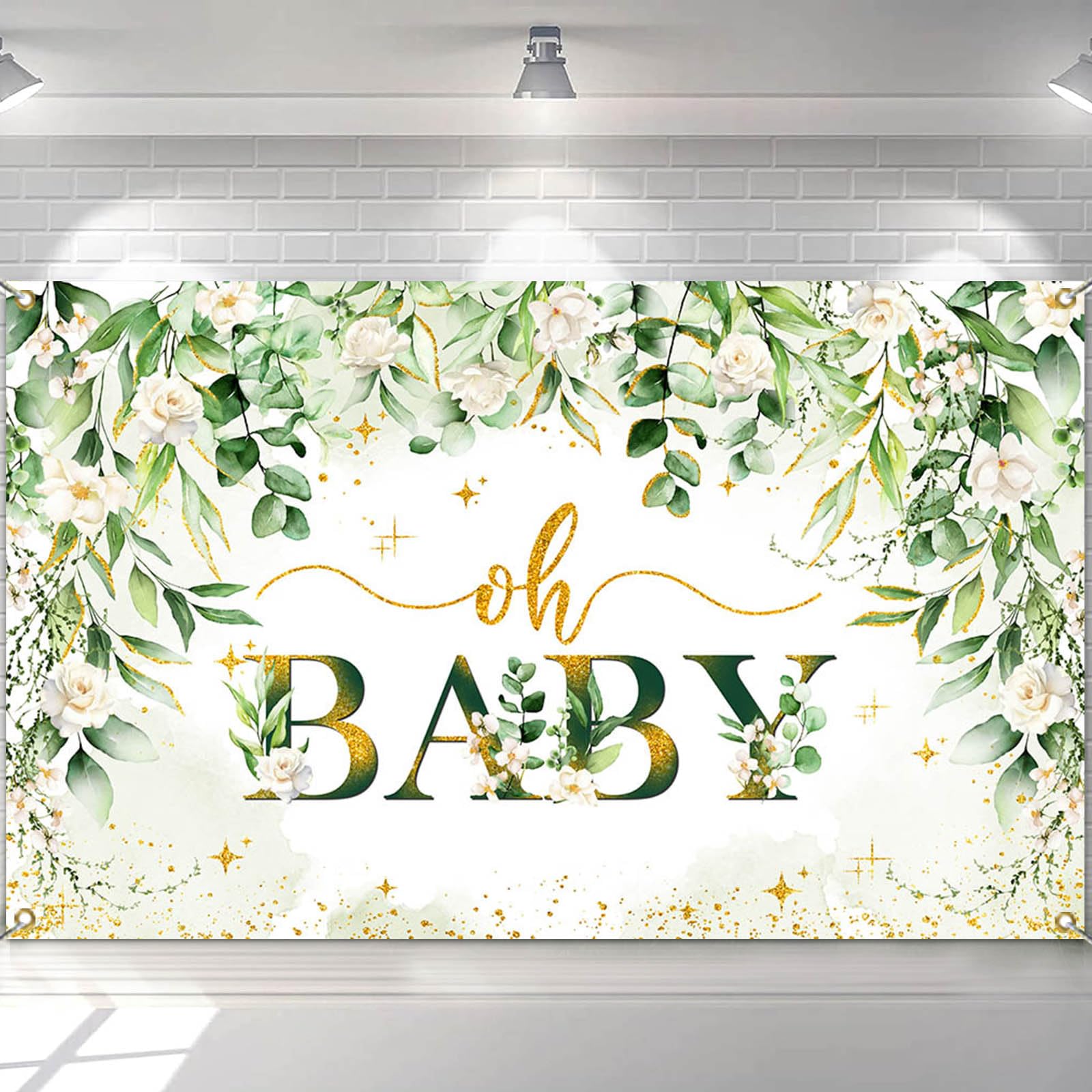 Avezano Greenery Boy Baby Shower Banner Green Leaves Baby shower Party Backdrop Banner Decorations Neutral Baby Shower Photo Backgroud Banners Party Supplies 70.8 x 43.3 Inch
