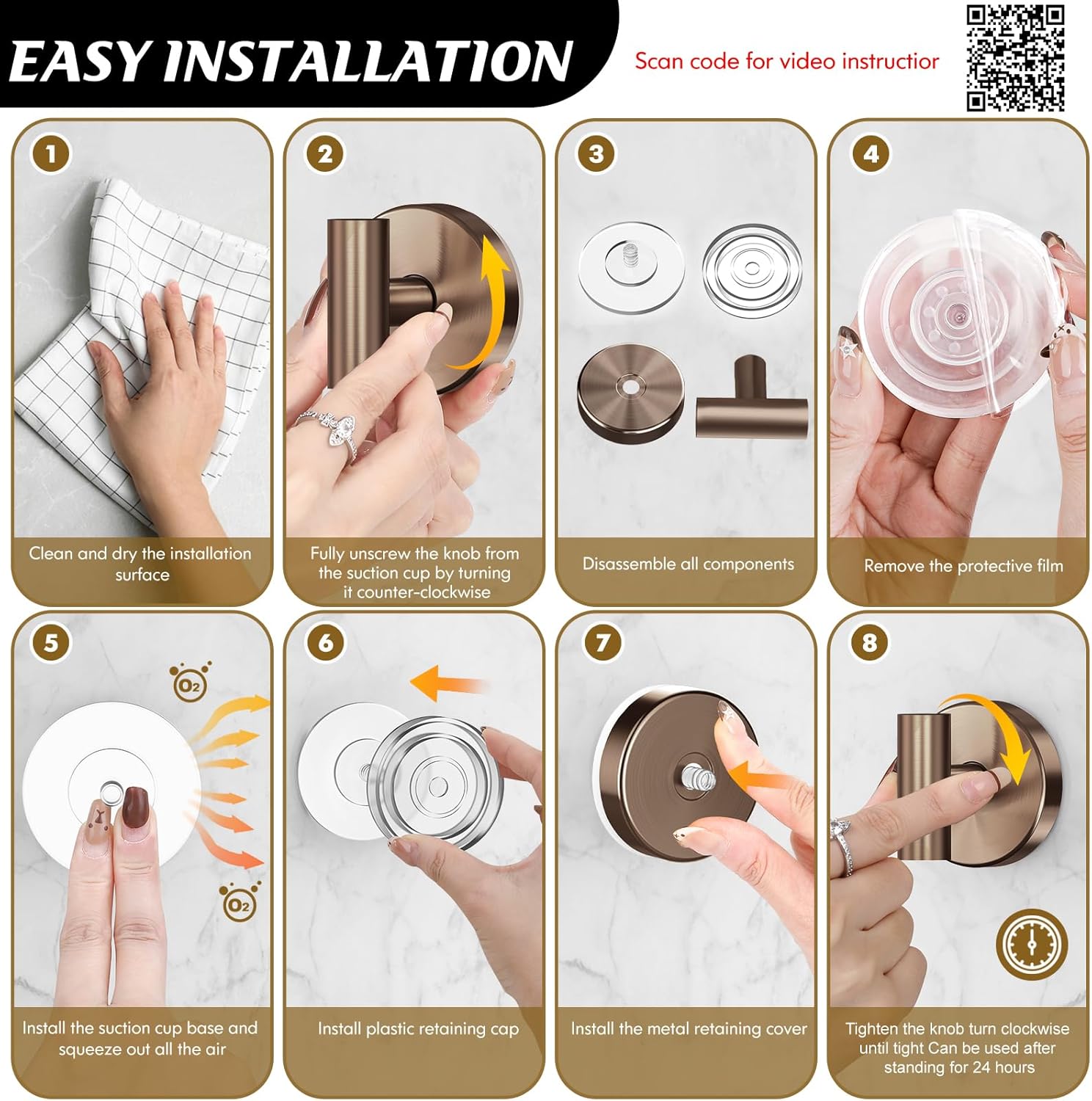 Suction Cup Hooks for Shower,Heavy Duty Shower Towel Suction Hooks,No Drill Wall Mounted Towel Hooks for Bathrooms Wall,Kitchen,Glass,Mirror,Tile to Hang Towels,Robes,Coat-Champagne Bronze(4 Pack)