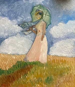 油絵 散歩、日傘をさす女 モネ 模写 6号 F6 油絵 散歩、日傘をさす