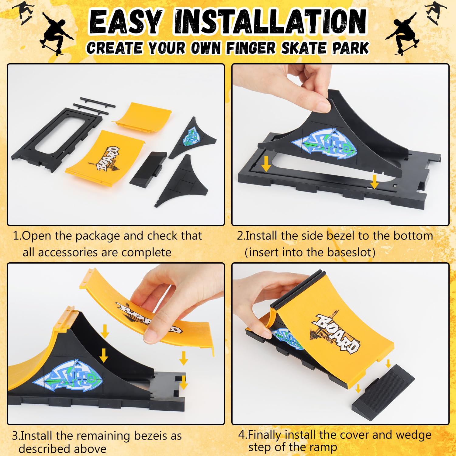 Aolieh Mini Finger Skateboard, DIY Mounting Ramp Accessory Set, Skate Park Ramp Parts For Tech Practice Deck, Gift Set, Fingerboard Toy, Sports Game For Children (A