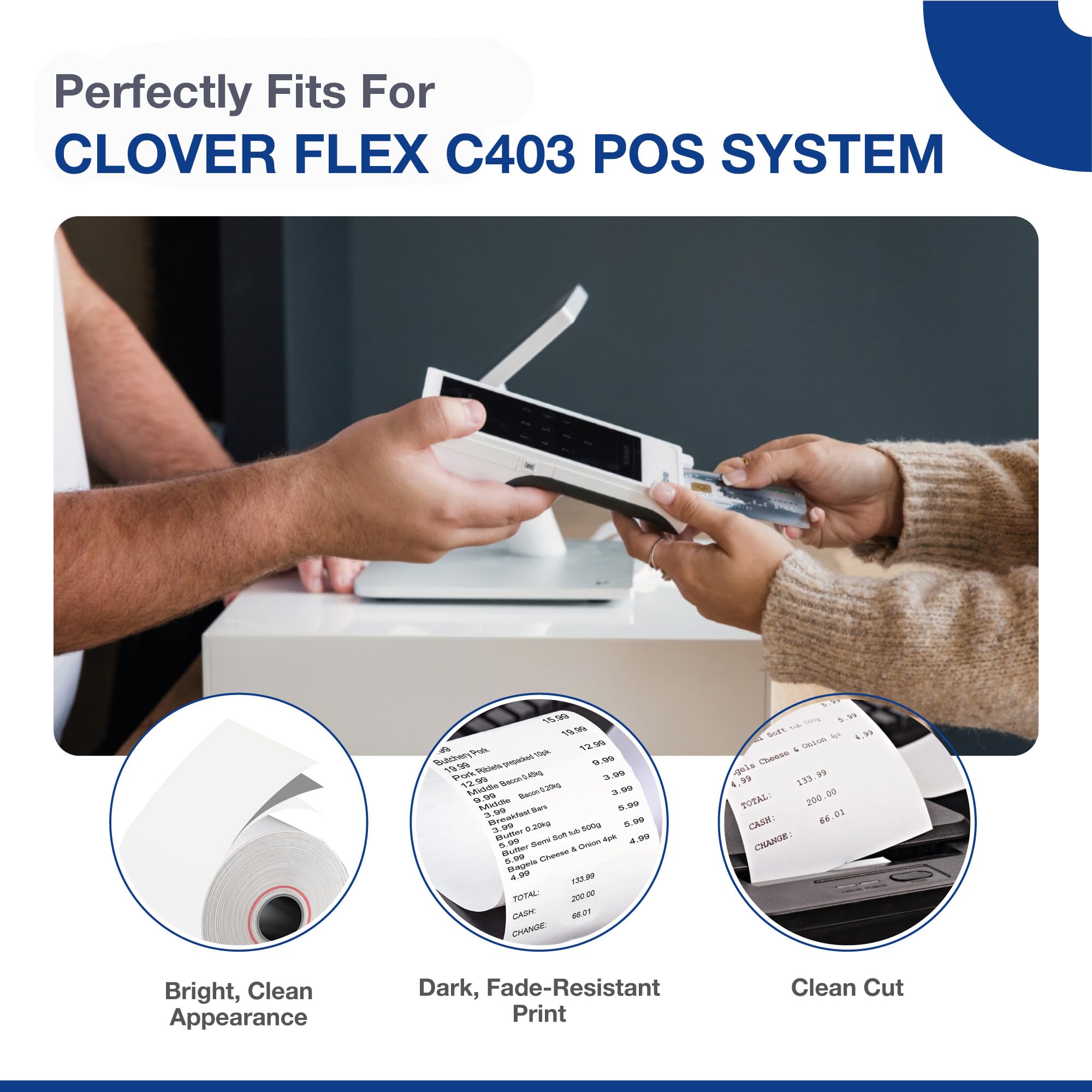 Papel térmico de 2 1/4 x 50-55 GSM, paquete de 10, rollos de papel multiusos para recibos para sistemas POS, rollos de papel blanco para tarjetas de crédito