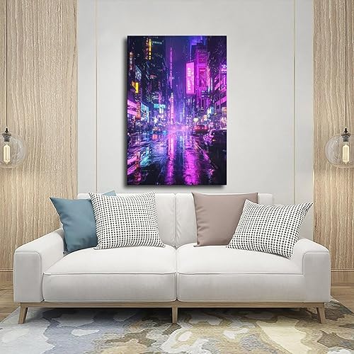 Miniatura 5 de XAHOR Cyberpunk Cityscape Wall Art  Retro Futuristic Neon Night Print  Vibrant Sci-Fi Urban Canvas Decor Poster for Room Aesthetics Canvas Wall Art