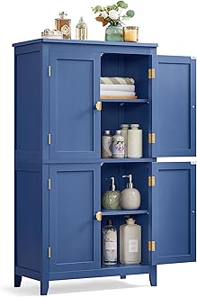 VASAGLE Floor Storage Cabinet, Freestanding Storage Unit with 4 Doors, Adjustable Shelves, 11.8 x 23.6 x 43.3 Inches, for Entryway, Bathroom, Harbor Blue UBBC552Q01