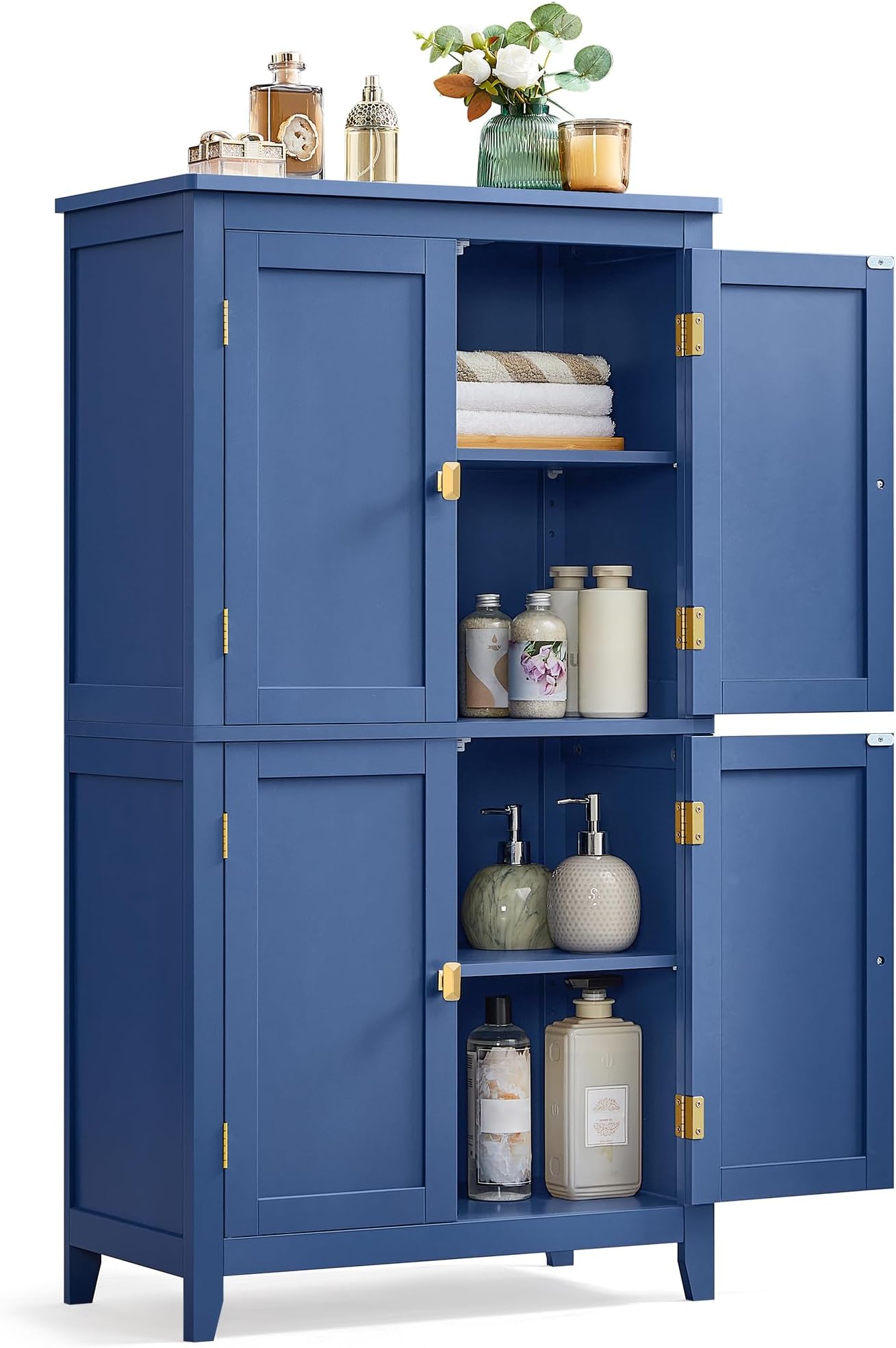 VASAGLE Floor Storage Cabinet, Freestanding Storage Unit with 4 Doors, Adjustable Shelves, 11.8 x 23.6 x 43.3 Inches, for Entryway, Bathroom, Harbor Blue UBBC552Q01