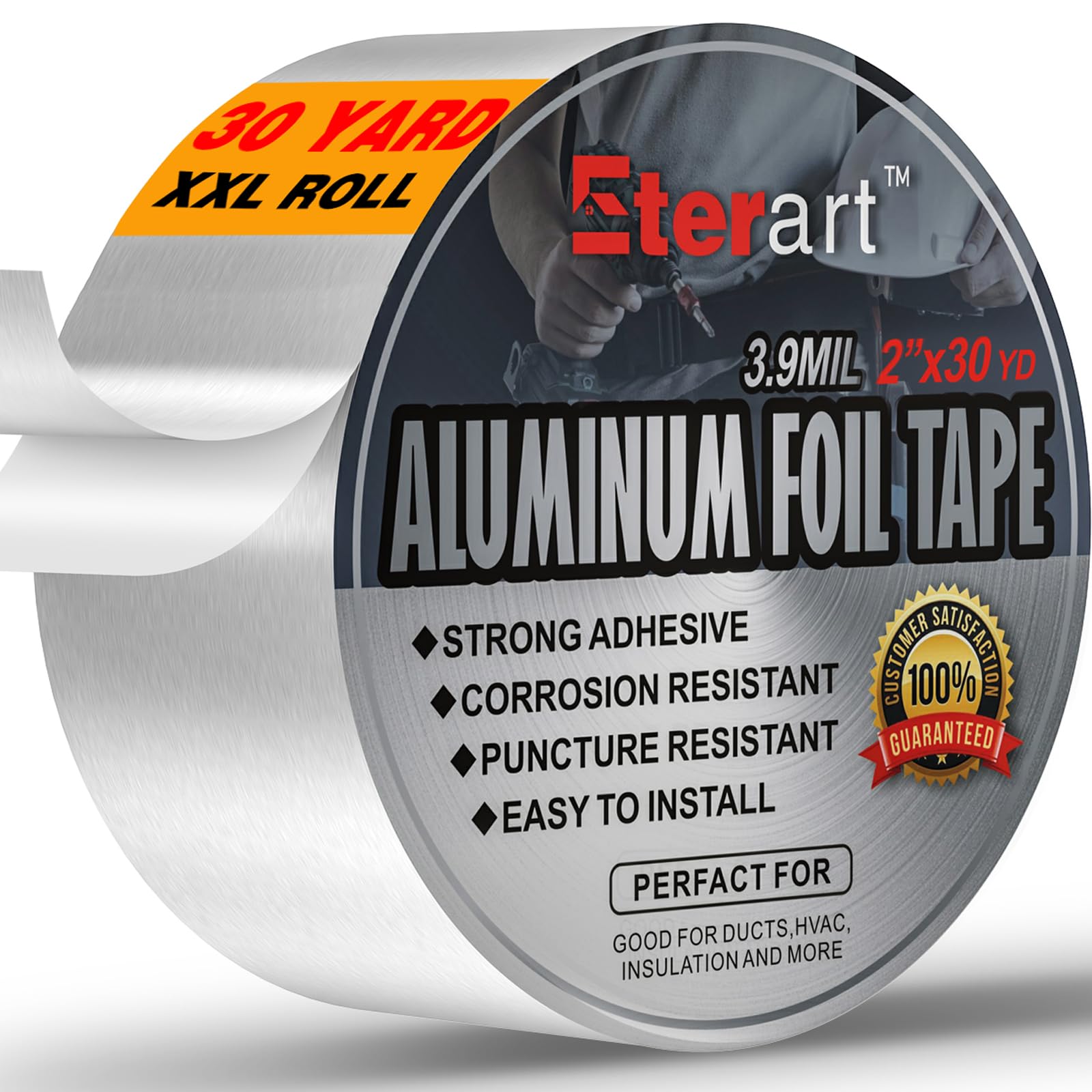 ETERART Aluminum Foil Duct Tape Heavy Duty,High Temperature Sealing and Patching,for HVAC,Air Ducts,Metal Repair, Foamboard,Insulation,Dryer Vent and