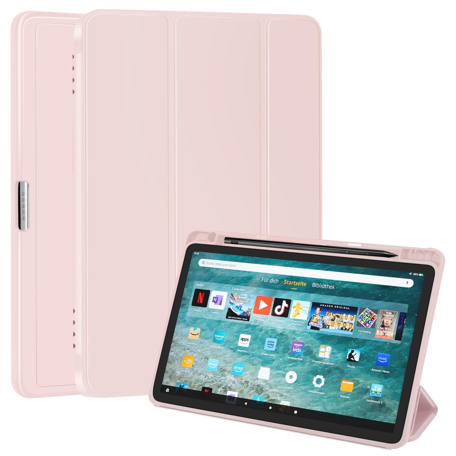 Funda delgada para tablet Amazon Fire Max 11 (13ª generación, versión 2023) de 11 pulgadas, carcasa ligera triple con soporte para bolígrafo, funda de TPU para tablet Kindle Fire 11 con encendido y