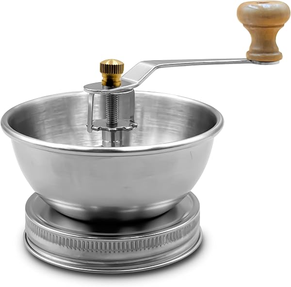 Stainless Steel Coffee Grinder Lid Attachment for Regular Mouth Mason Jars - Manual Crank Burr Grinder for Fresh Coffee, Ideal for Camping, Home Barista, Rust Proof Ceramic Mechanism (Wide) - 1