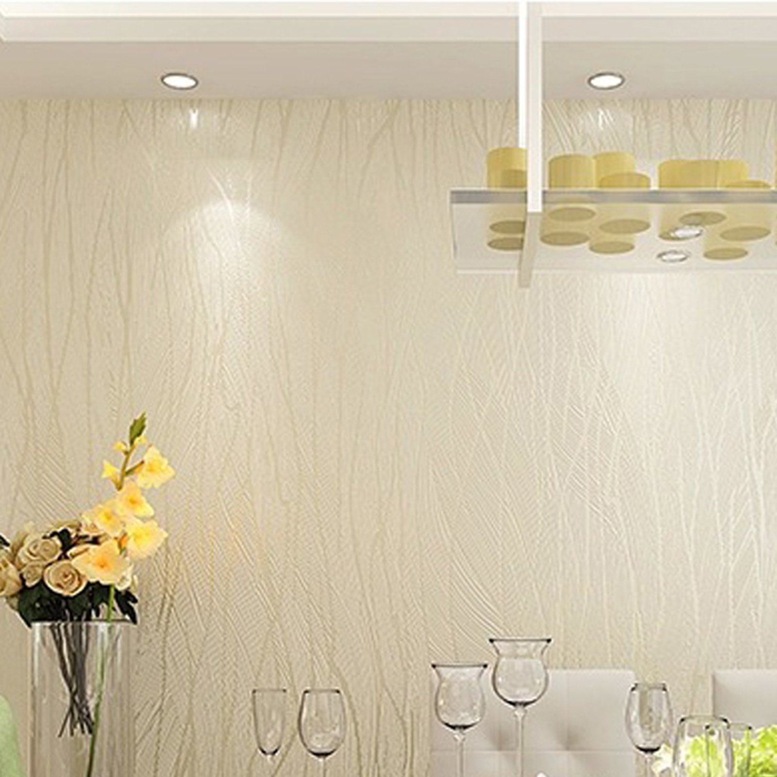 Flagup Non-Woven 3D Wallpaper, Modern Lines Flocking Embossed Textured Wallpaper Roll Wall Sticker for Livingroom Bedroom Kitchen Bathroom, 20.7In x 32.8Ft