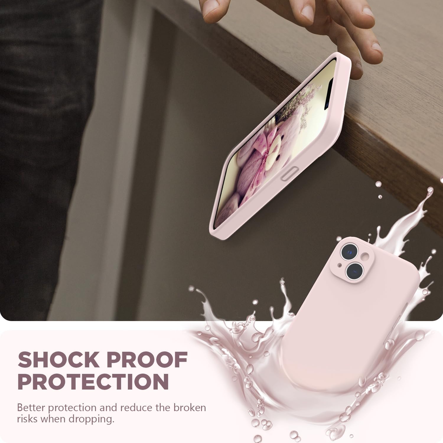 SURPHY Silicone Case Compatible with iPhone 14 Case 6.1 inch (2022), with Camera Protection Liquid Silicone Soft Gel Rubber Phone Case Cover with Microfiber Lining (Pink) - Image 7