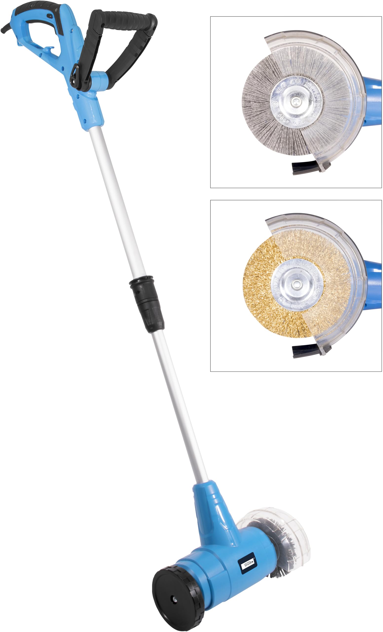 Güde Fugenreiniger GFR 401 (230 V, 400 W, 1800 1/min Motordrehzahl, 89-114 cm Arbeitsgriffhöhe, Softgriff, Spritzschutz, Führungsrad, 1x Fugenbürste Metall und 1x Nylon, werkzeugloser Bürstenwechsel)