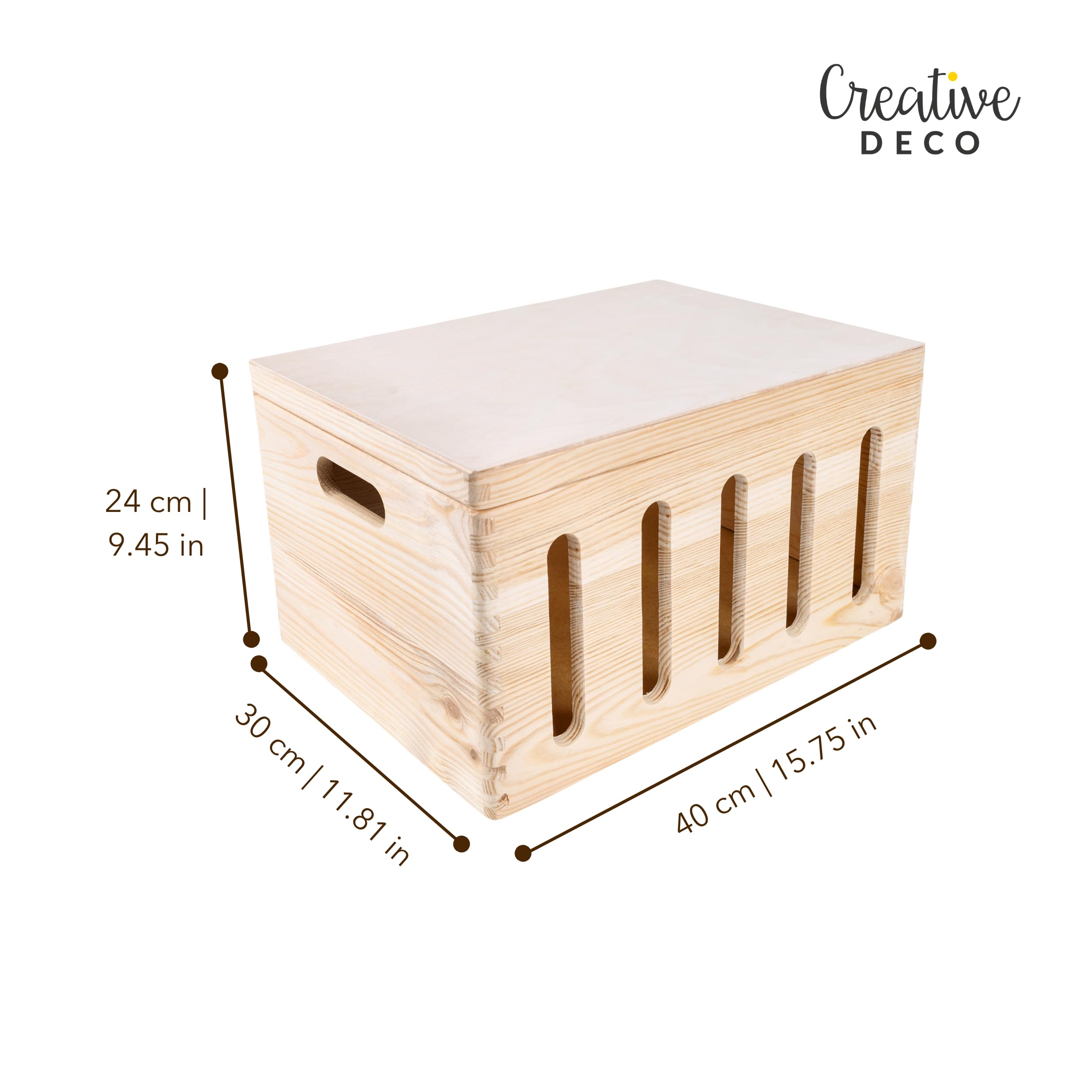 Creative DECO Grande Caja Madera Decorativa | con Tapa Asas 40 x 30 x 24 cm | (+/-1cm) | con Agujeros | Pascua Almacenaje Documentos, Juguetes | Cofre Decorar Regalo Decoupage | EN BRUTO SIN LIJAR