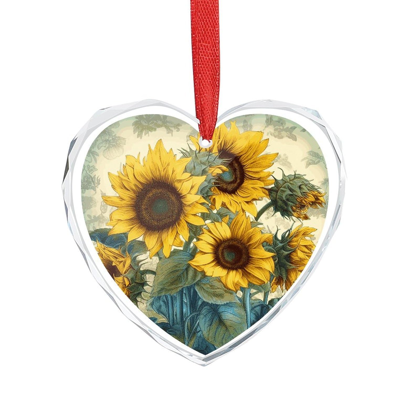 Wsoihfec Style Sunflower Print Engagement Gifts For Couples, Glass Ornaments Just Married Bridal Shower Decor, Heart Keepsake Decor For Bride & Groom
