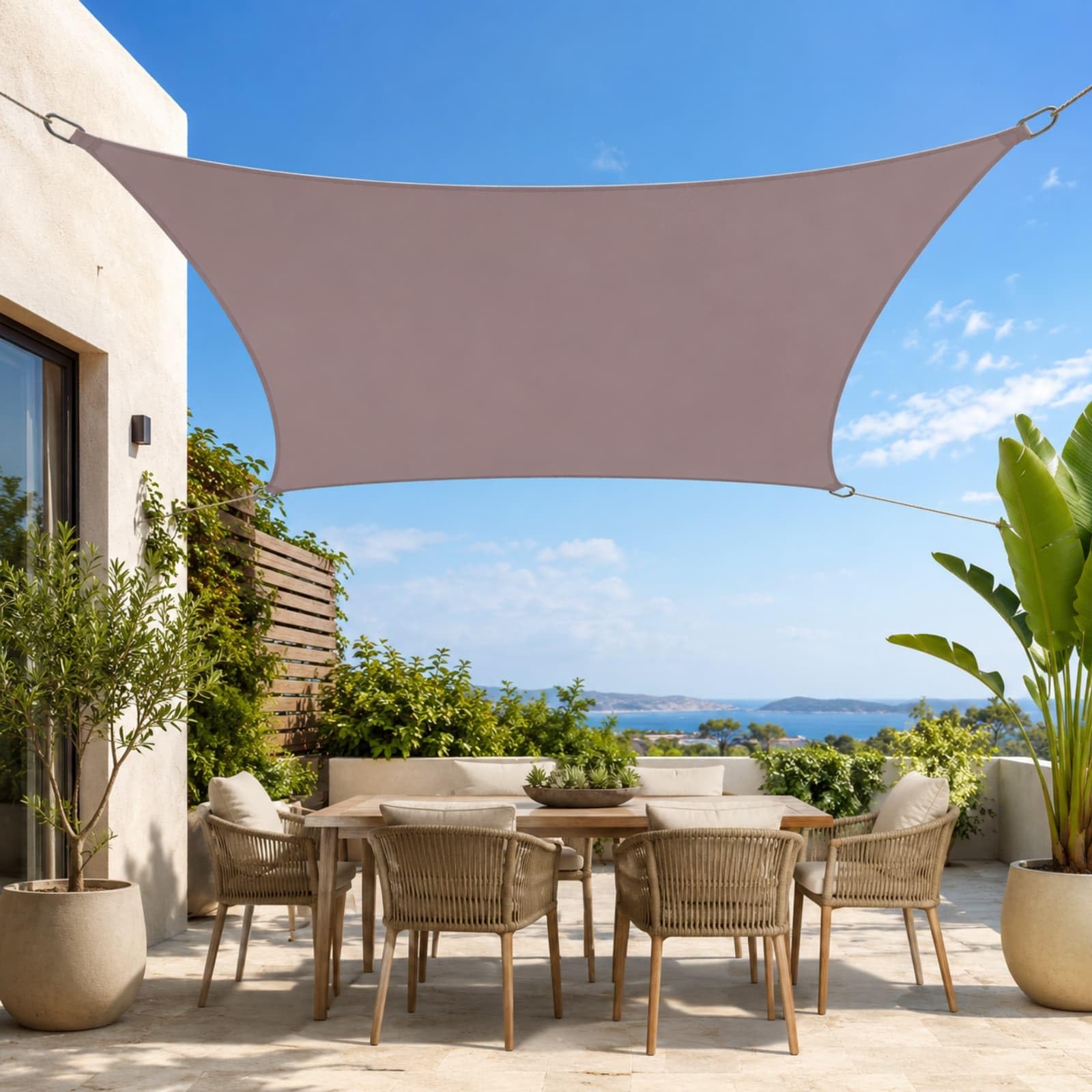 Voile d'ombrage imperméable contre la chaleur et la pluie pour terrasse 3x5m