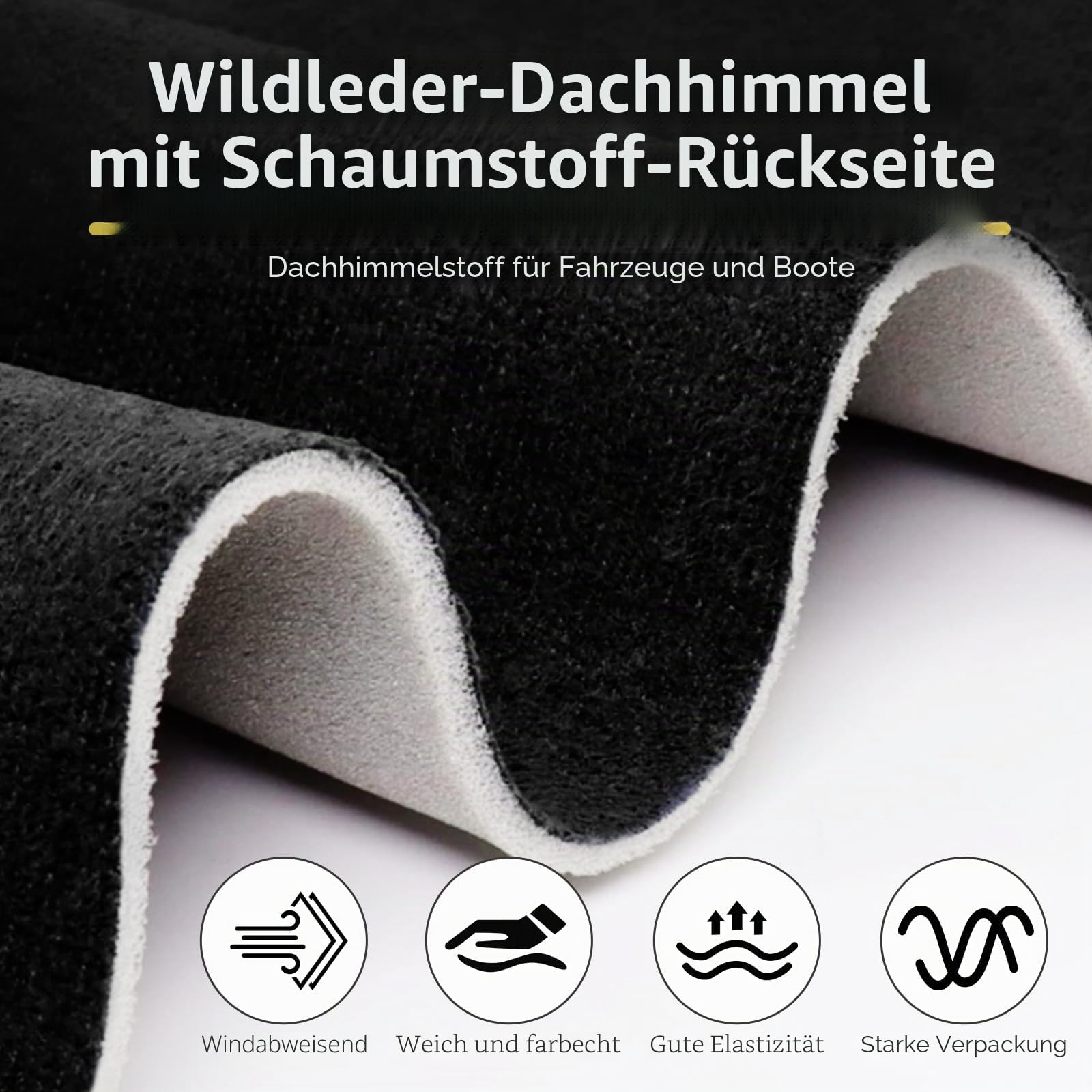 Dachhimmel Stoff, Wildleder Autohimmelstoff mit 4 mm Schaumstoff-Rückenmaterial, Wildleder-Headliner Stoff für Automobil,Zuhause, Caravan, Boot, Heimwerker,Ersatzreparatur (Schwarz, 200x150cm)
