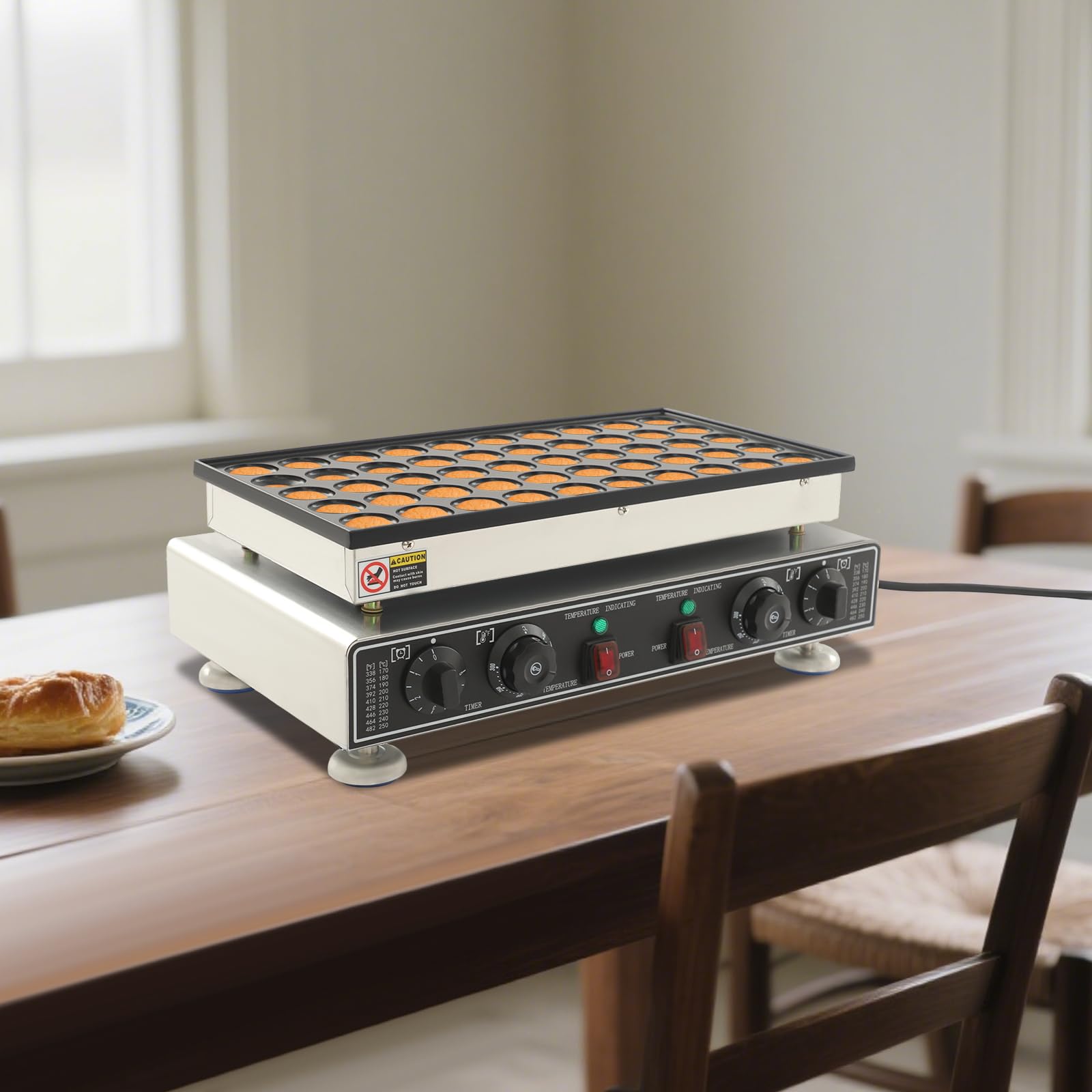 Mini máquina para panqueques de 1800 W, mini tortitas, rango de temperatura de 50 – 300 ℃, máquina para panqueques de 50 agujeros en cocinas y restaurantes