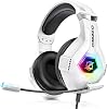 Ozeino Gaming Headset for PS5 PS4 PC, Over-Ear Headphones with Surround Sound & RGB Light for Xbox one Switch Mac Laptop (white)