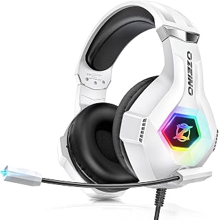 Ozeino ZW1 White Gaming Headset: 7.1 Surround Sound, Noise-Canceling Mic, RGB LED for PS5, PS4, Xbox, PC, Switch