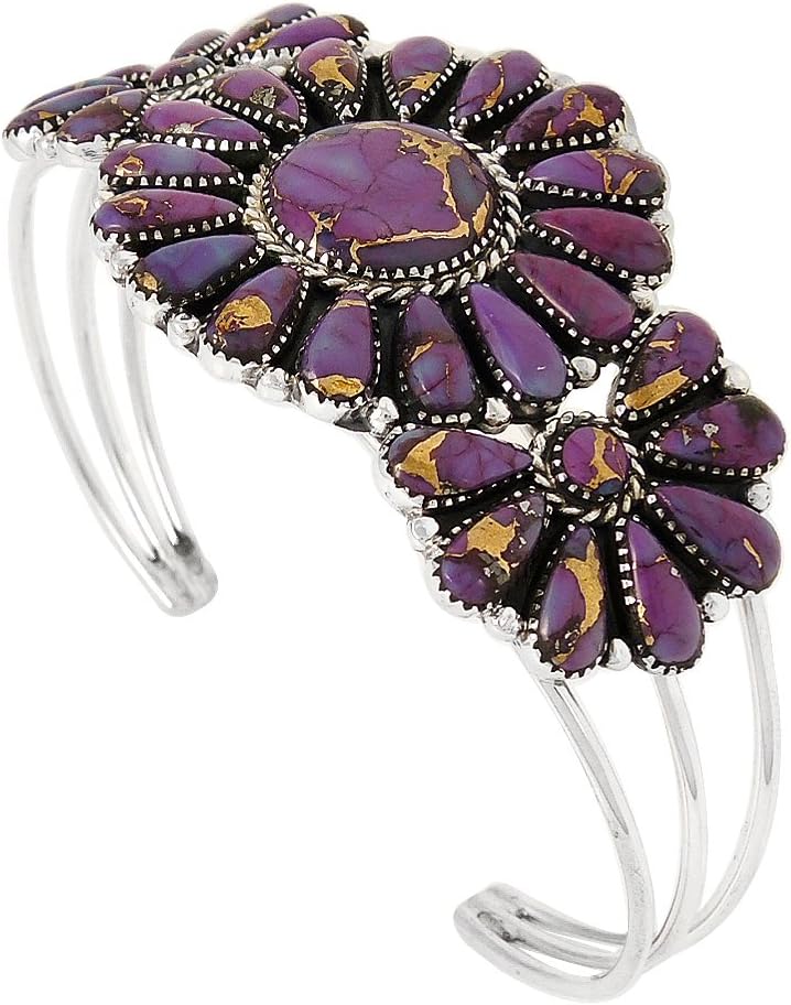 Turquoise Network Southwest Style Genuine Gemstones 925 Sterling Silver Cluster Bracelet