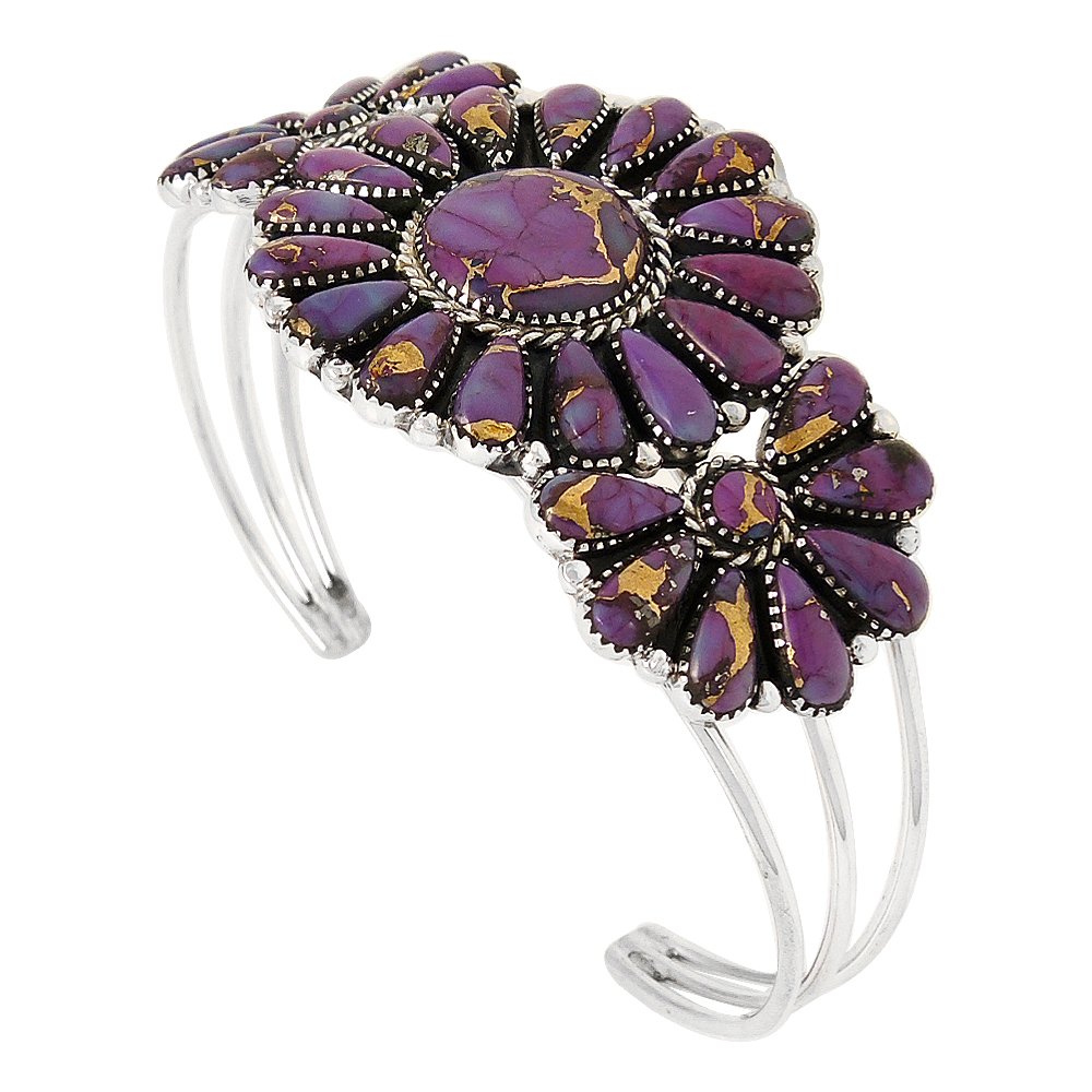 Southwest Style Genuine Gemstones 925 Sterling Silver Cluster Bracelet