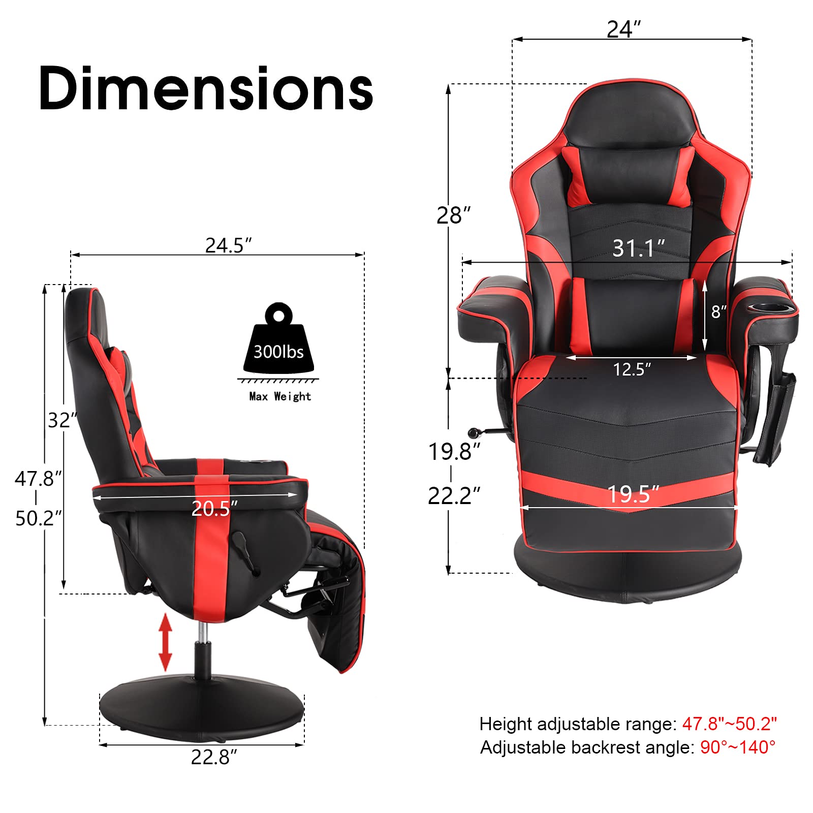 LVUYOYO Massage Video Gaming Recliner Chair Ergonomic Computer Desk