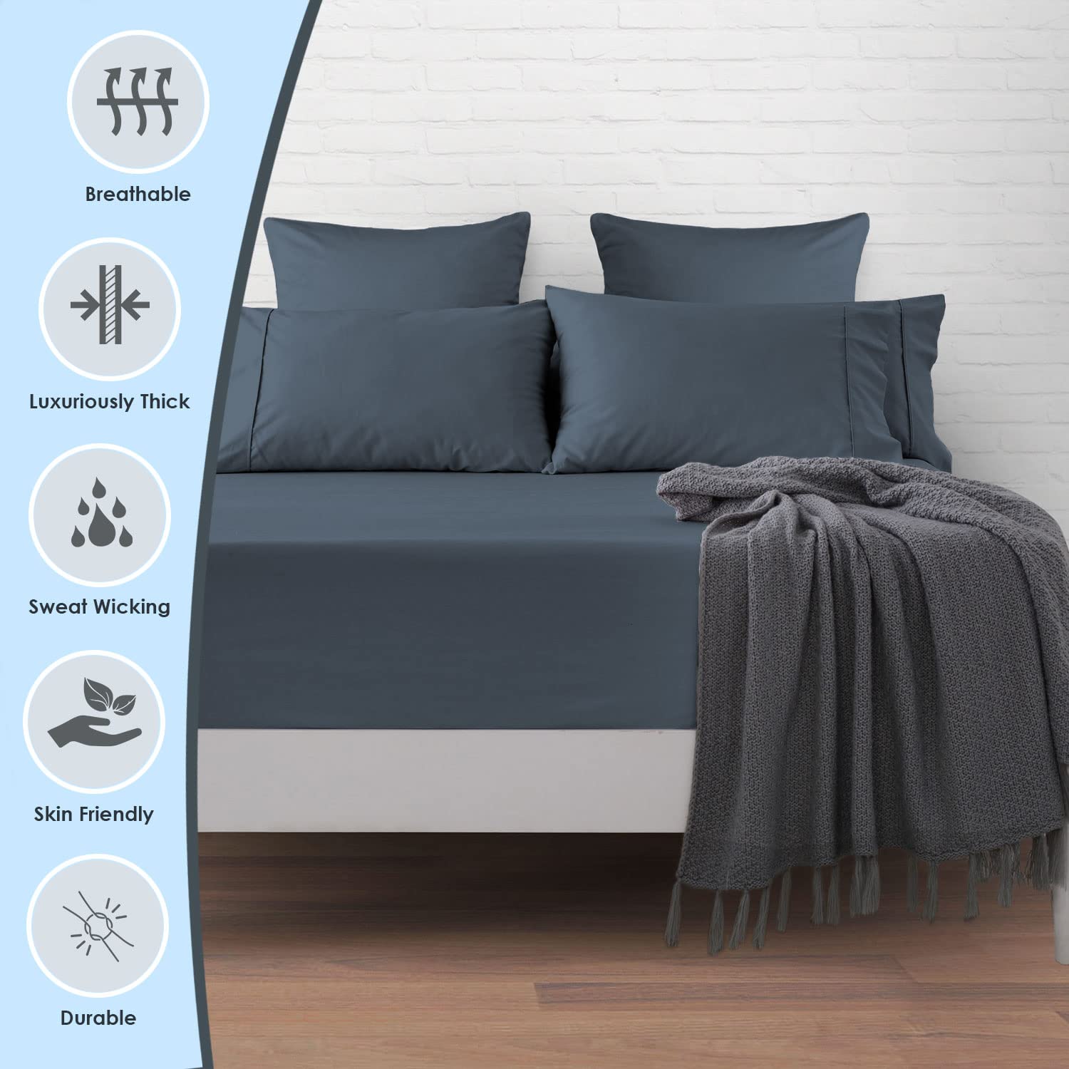 Pizuna Luxurious Cotton EU Single Fitted Sheet Dark Blue - Image 2